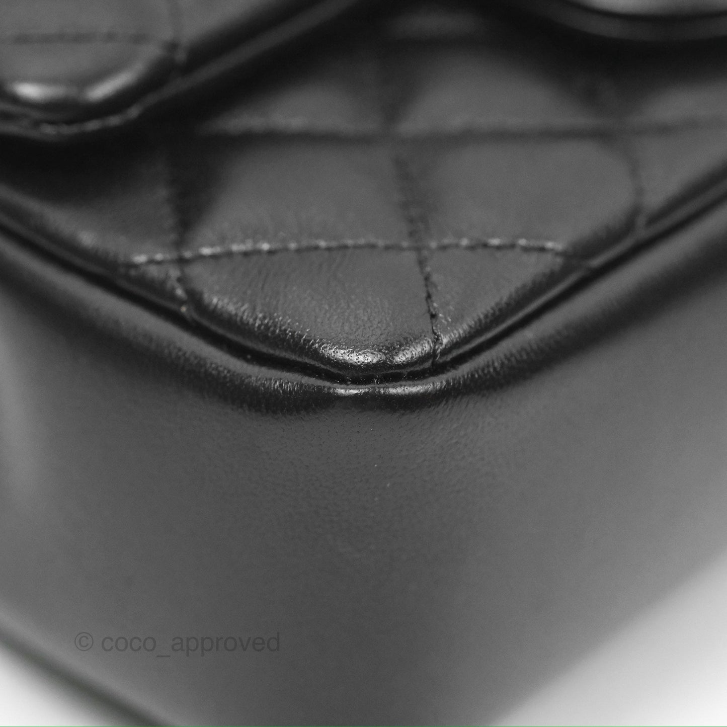 Chanel Mini Flap Bag with Pearl Chain Black Shiny Lambskin Aged Gold Hardware 24P