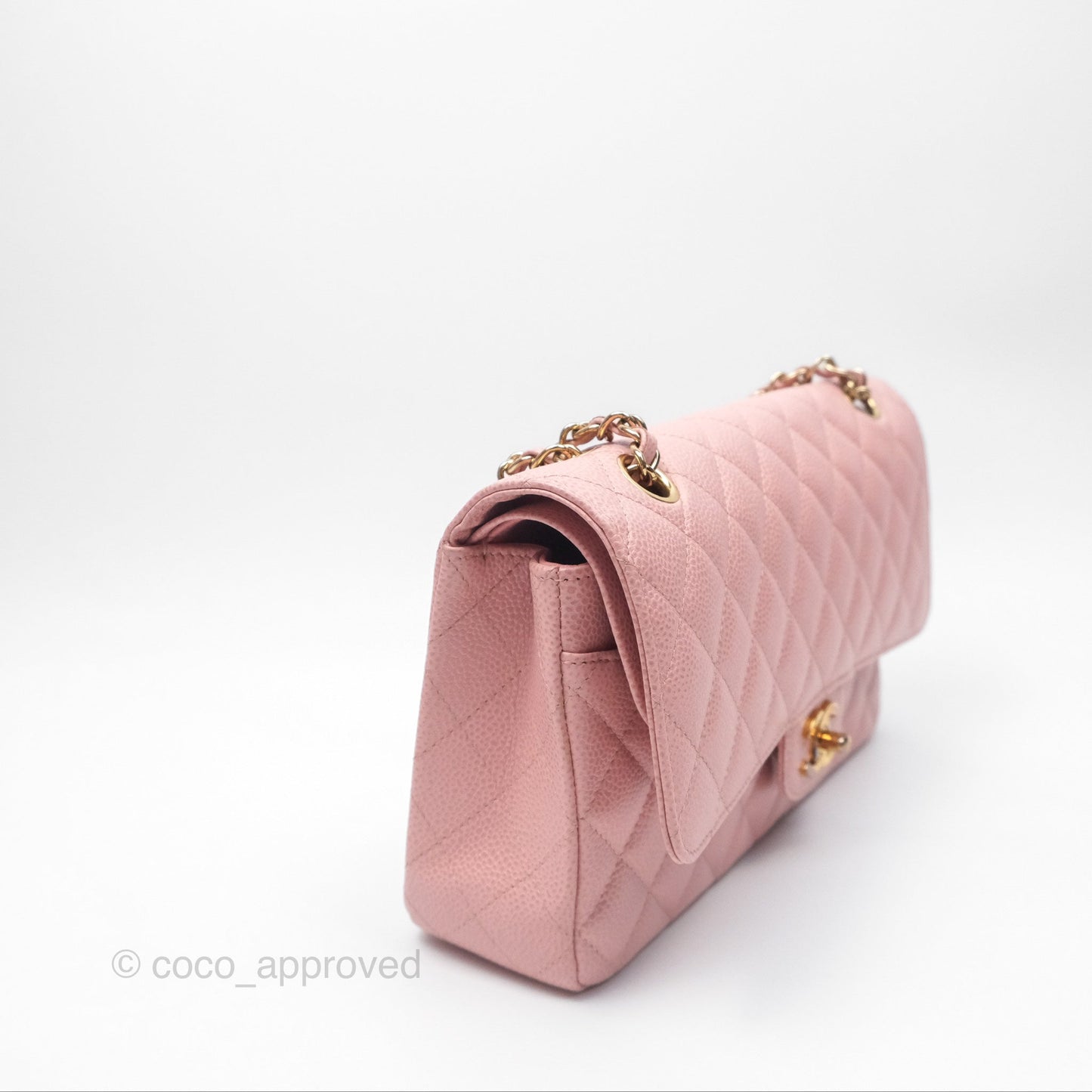 Chanel Vintage Classic M/L Medium Flap Quilted Sakura Pink Caviar 24K Gold Hardware