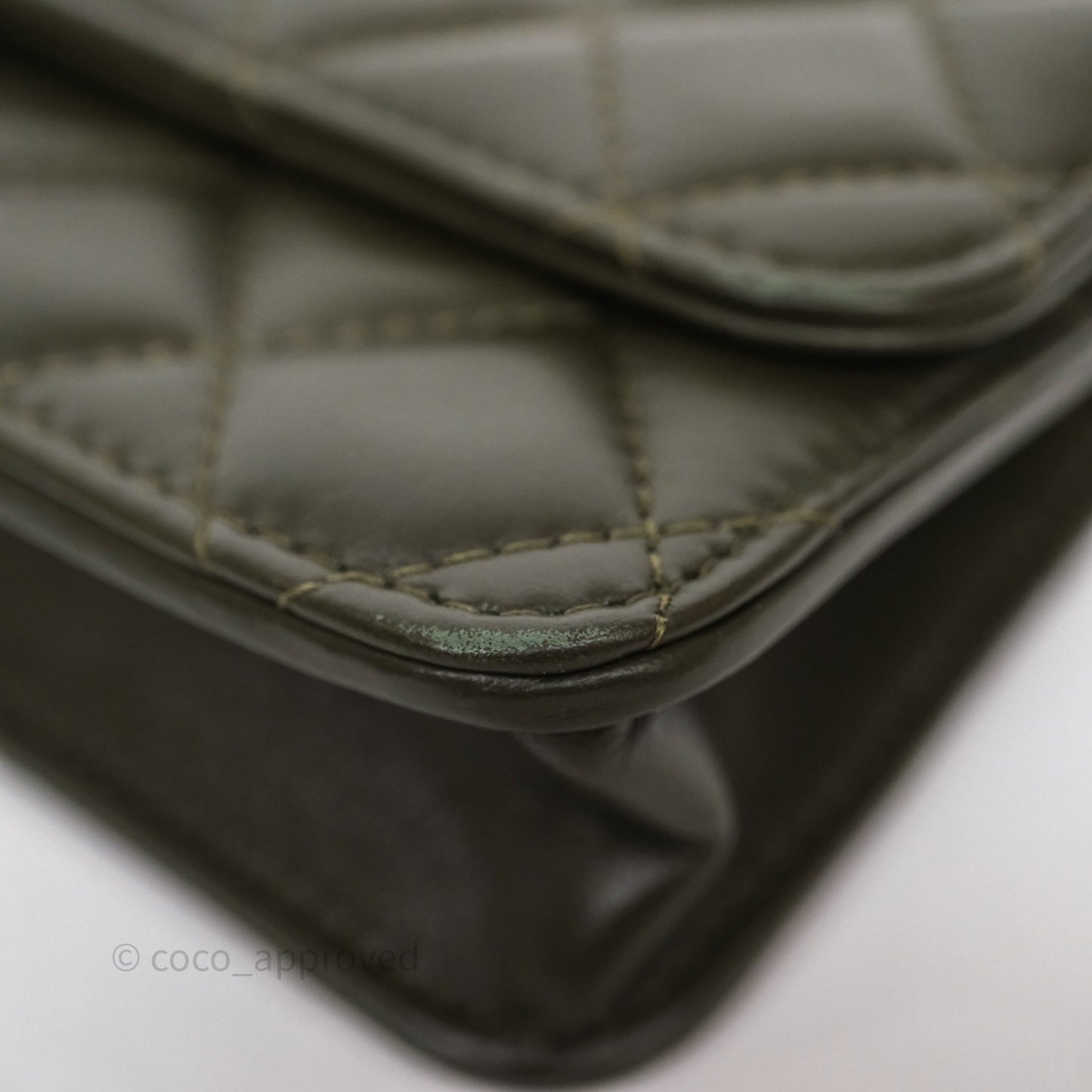 Chanel All Slide Adjustable Chain Phone Holder WOC Olive Green Lambskin