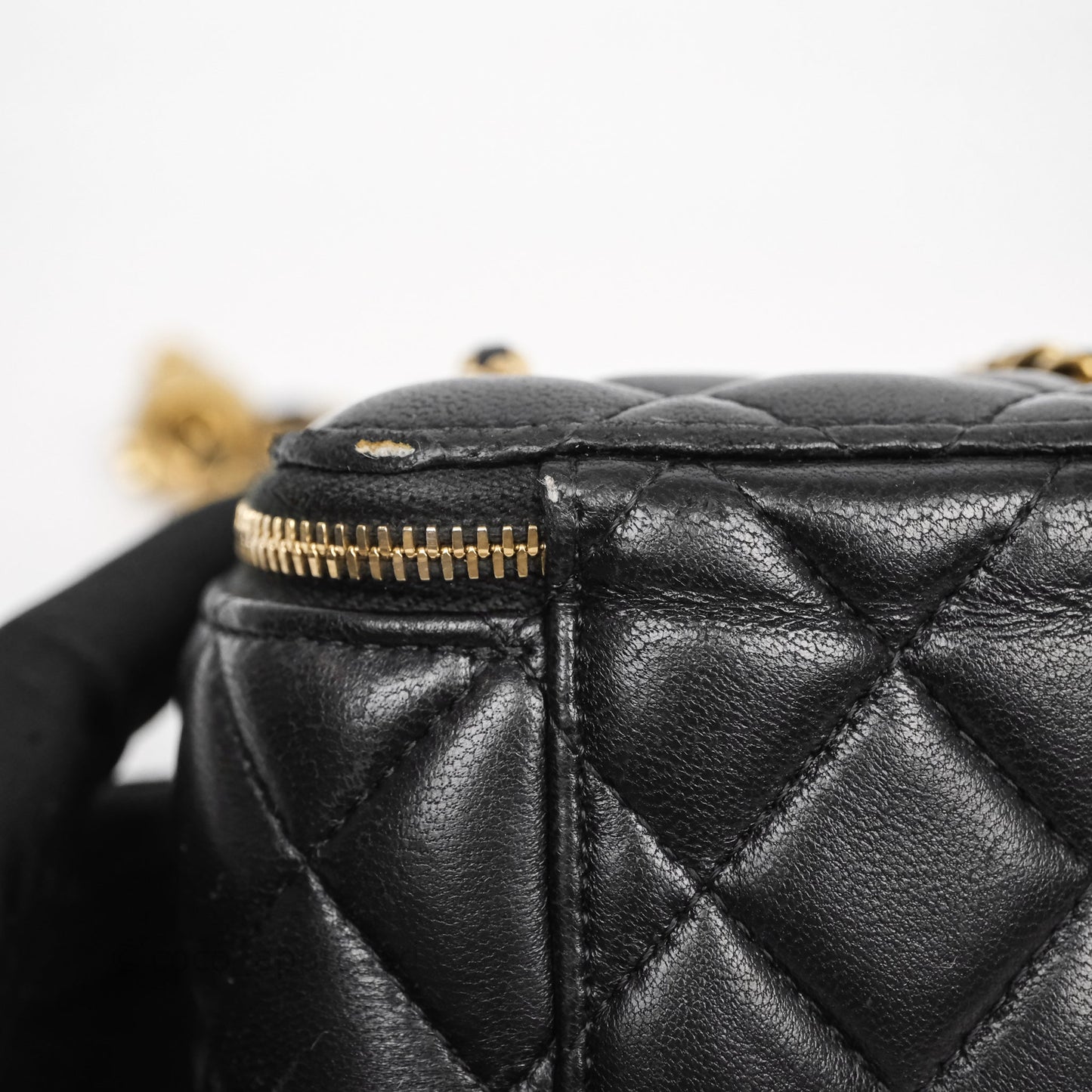 Chanel Mini Black Lambskin Vanity Pearl Crush With Chain Gold Hardware