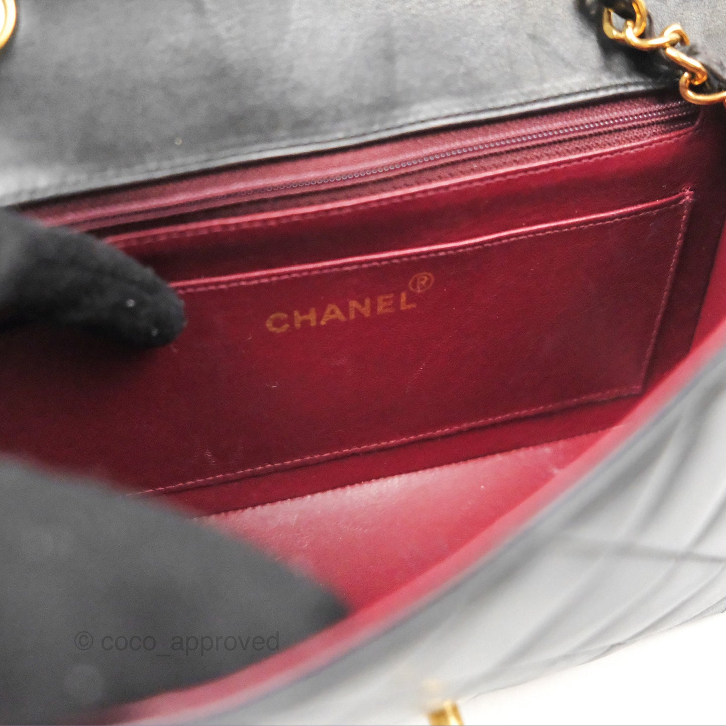 Chanel Vintage Small Quilted Classic Diana Flap Bag Black Lambskin 24K Gold Hardware