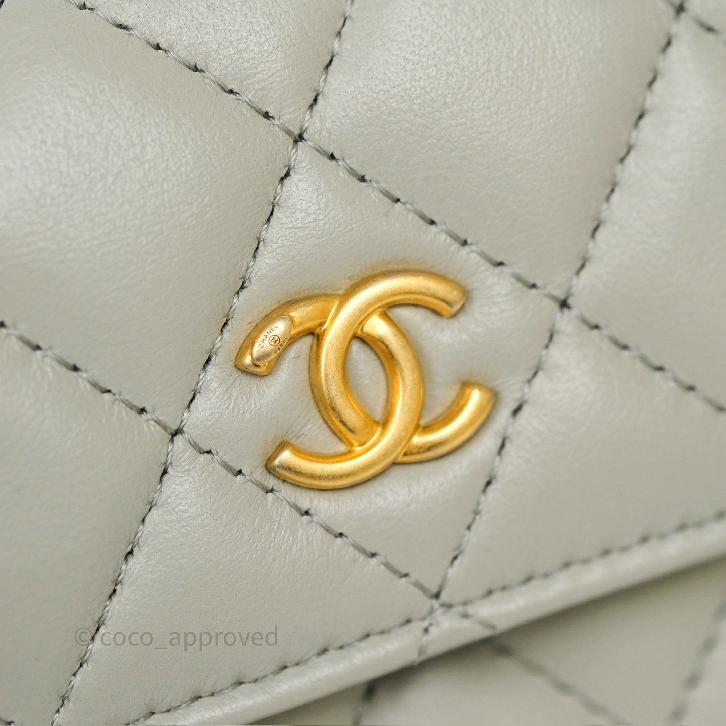 Chanel Pearl Crush Mini Clutch Belt Bag Grey Lambskin Aged Gold Hardware