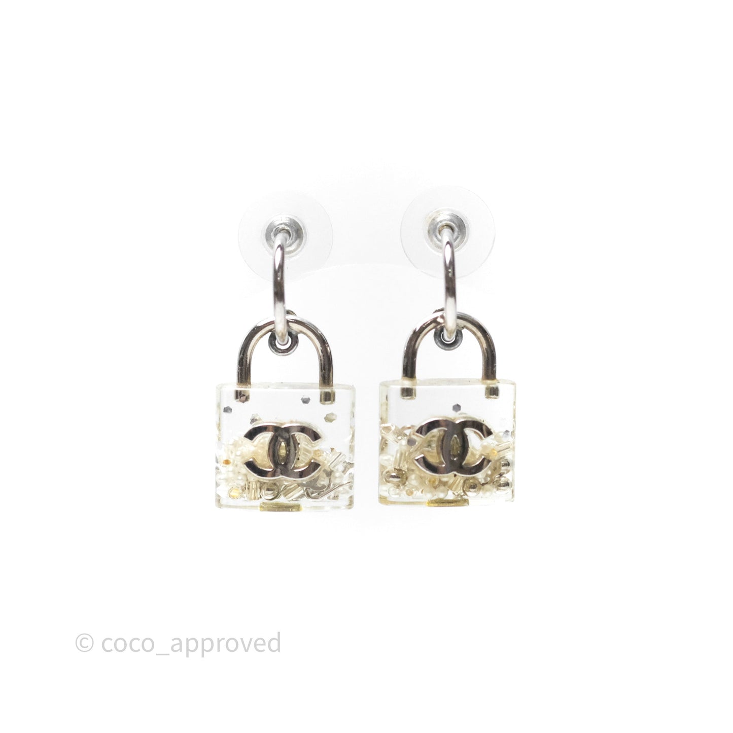 Chanel CC Padlock Resin Drop Earrings 14K