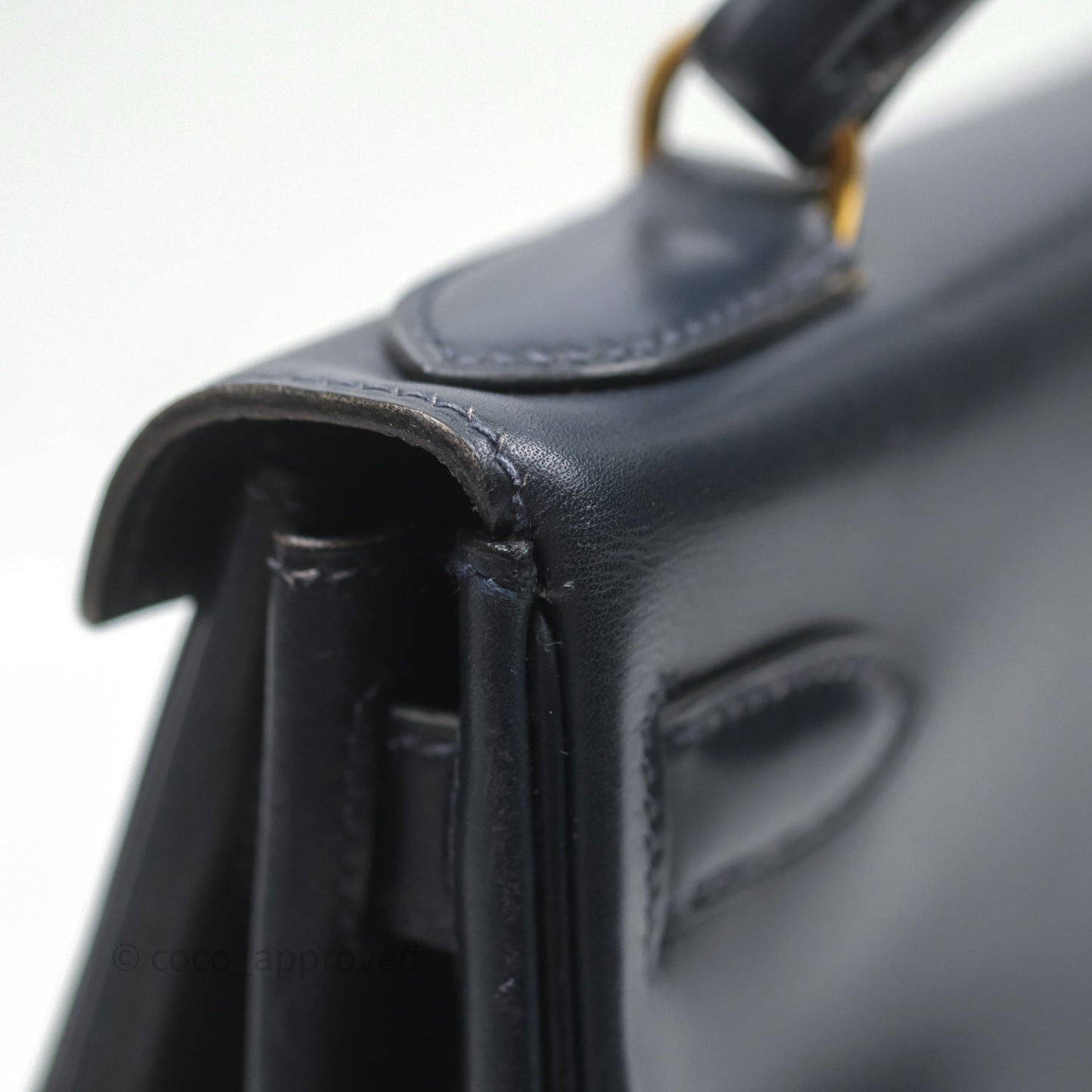 Hermès Vintage Kelly 28 Retourn Navy Box Leather Gold Hardware