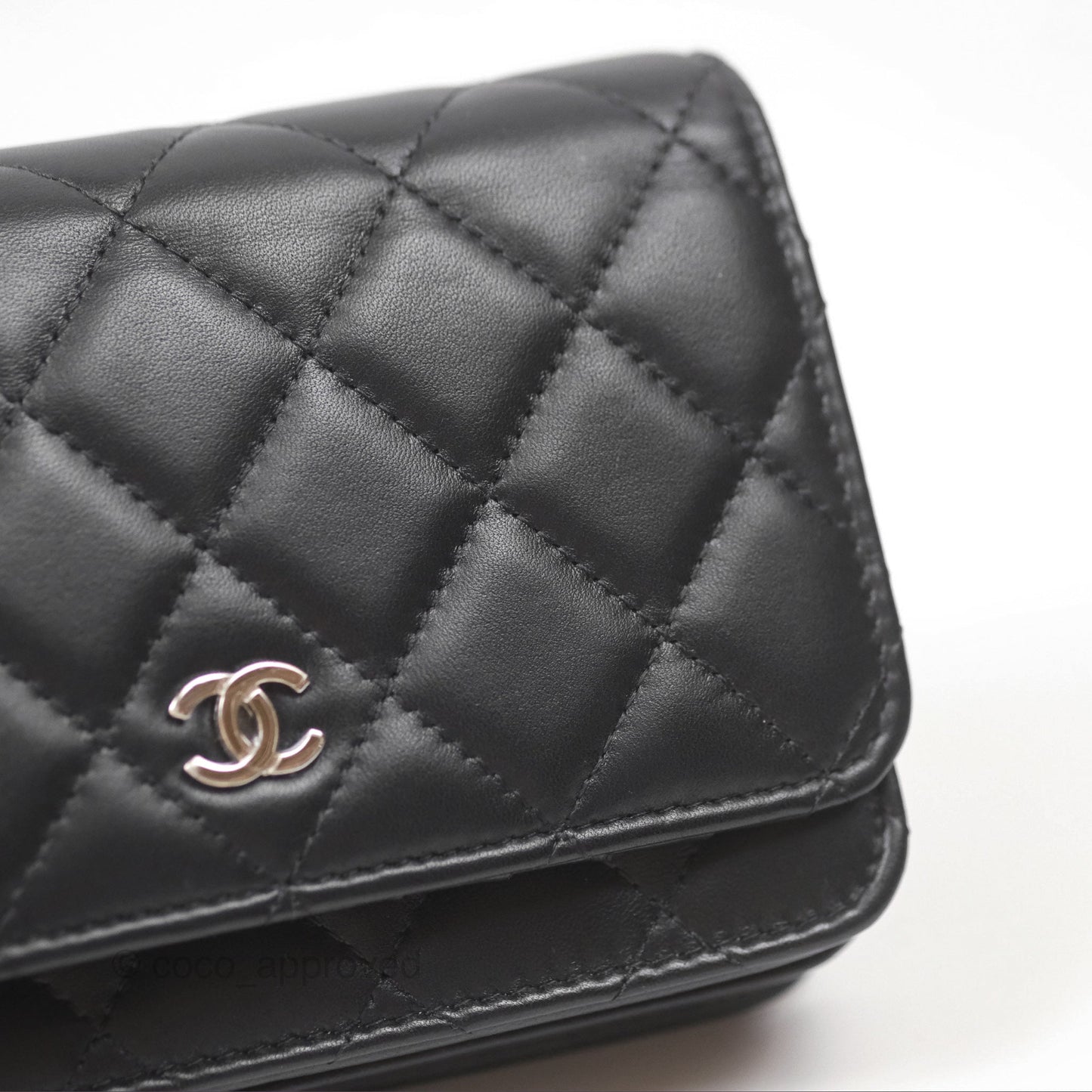 Chanel Quilted Mini Wallet on Chain WOC Black Lambskin Silver Hardware