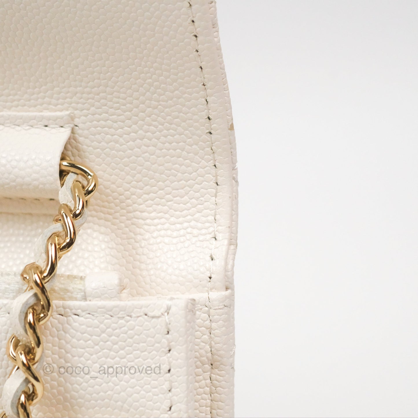 Chanel Quilted Wallet On Chain WOC With Charms White Caviar Gold Hardware