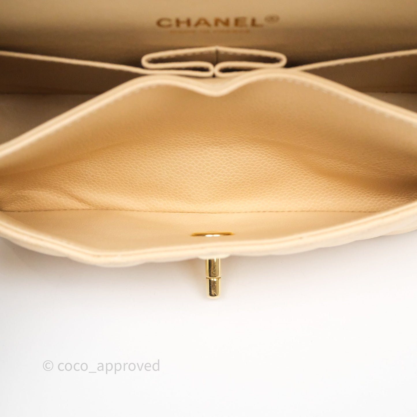 Chanel Small Classic Flap Quilted Beige Caviar Gold Hardware