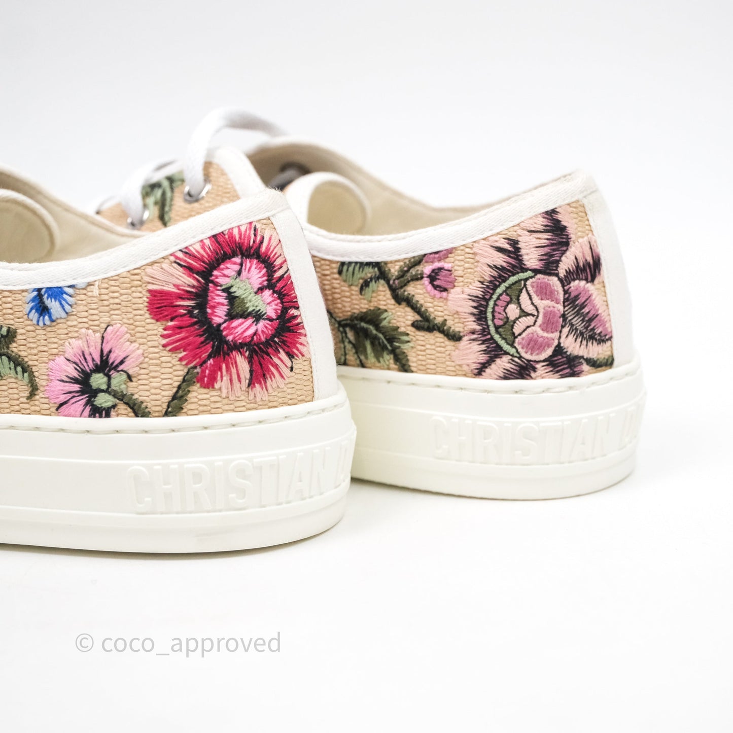 Dior Walk'n'Dior Sneakers Beige Floral Embroidered Canvas Size 37