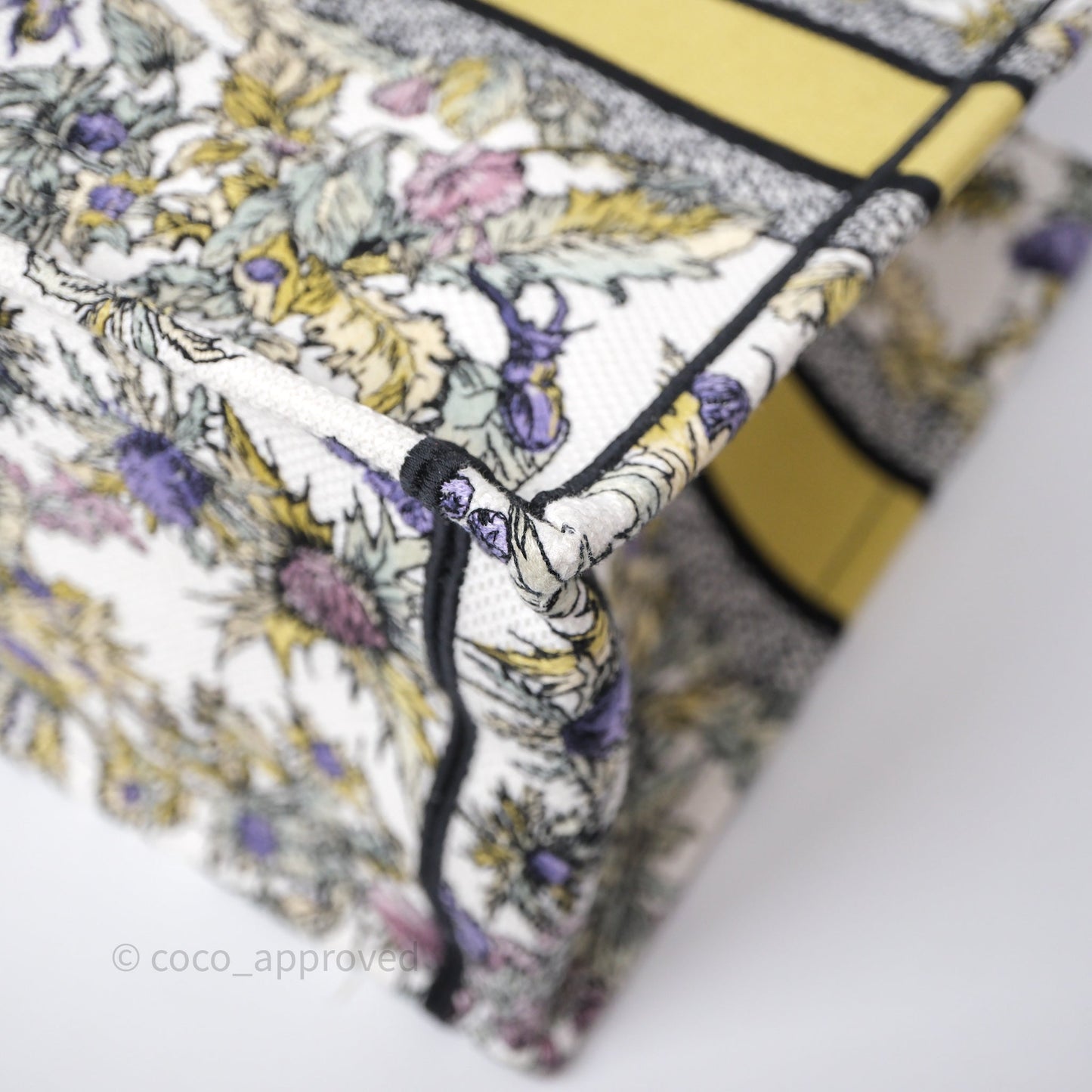 Christian Dior Medium (Old Small) Book Tote Latte Embroidery with Yellow Multicolor Dior Chardons Motif