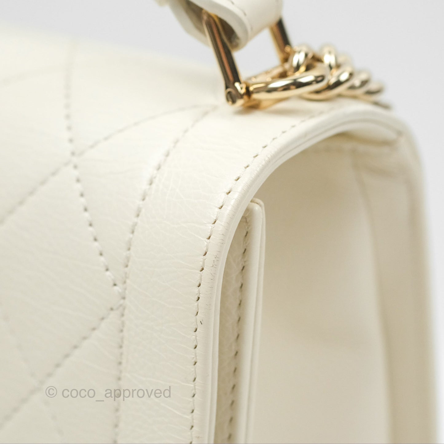 Chanel Quilted Label Click Flap Bag White Grained Calfskin Gold Hardware