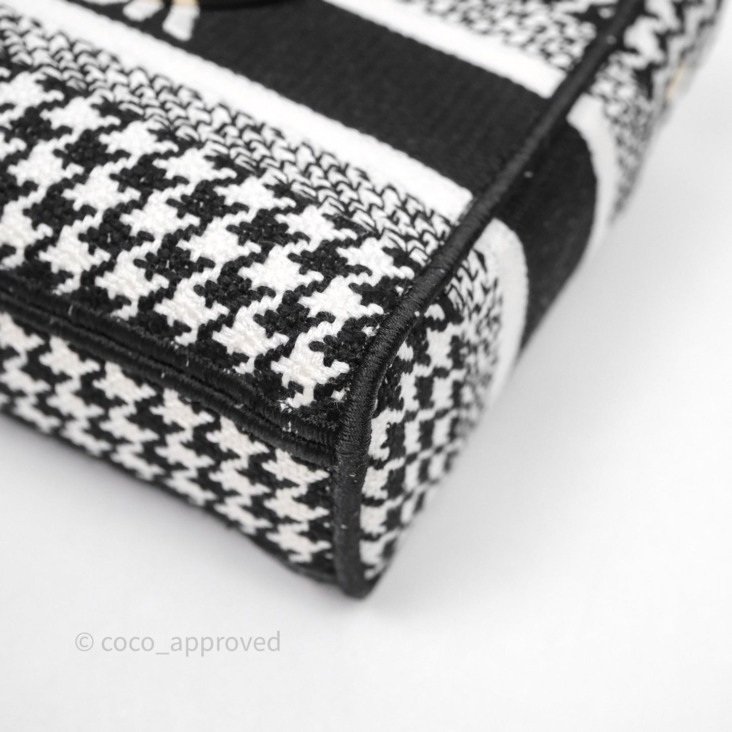 Christian Dior Medium Lady D-Joy Bag Black White Houndstooth Gold Hardware