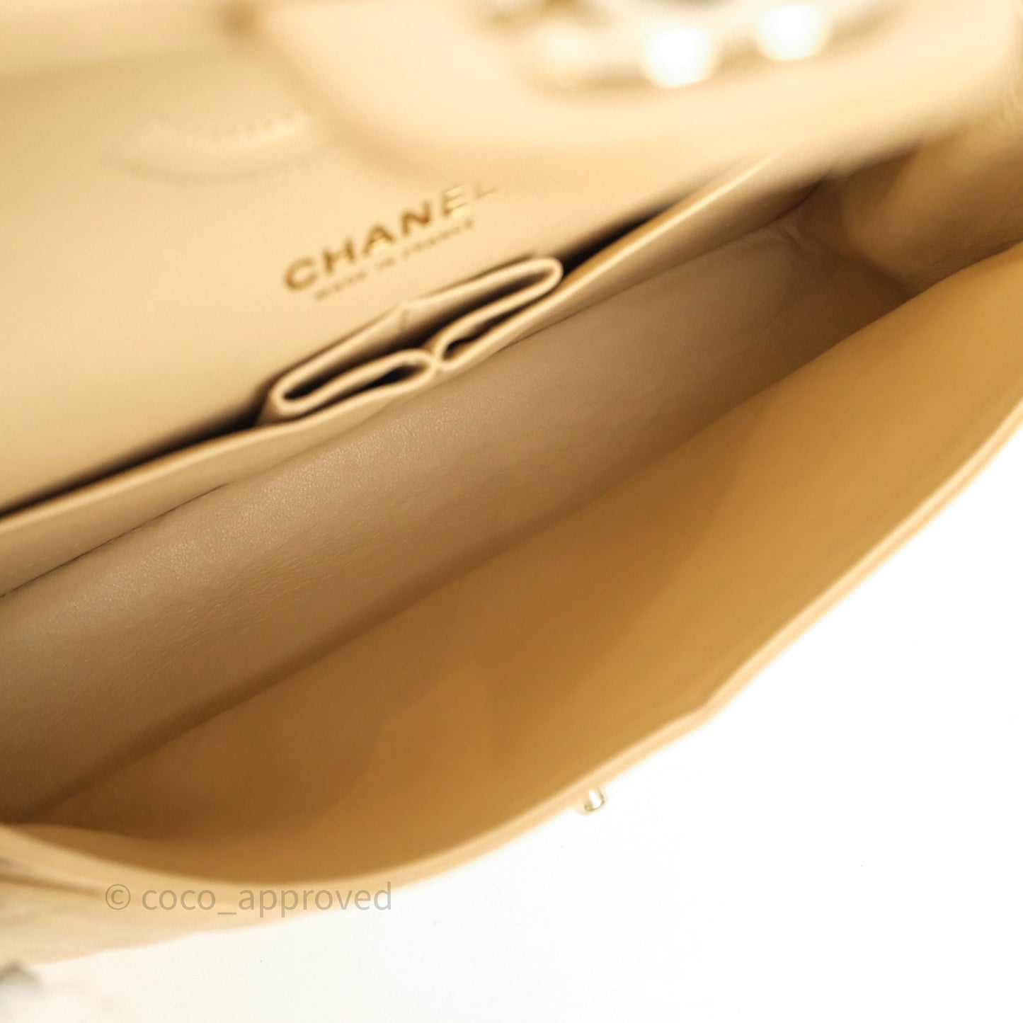 Chanel Classic M/L Medium Flap Quilted Beige Caviar Gold Hardware