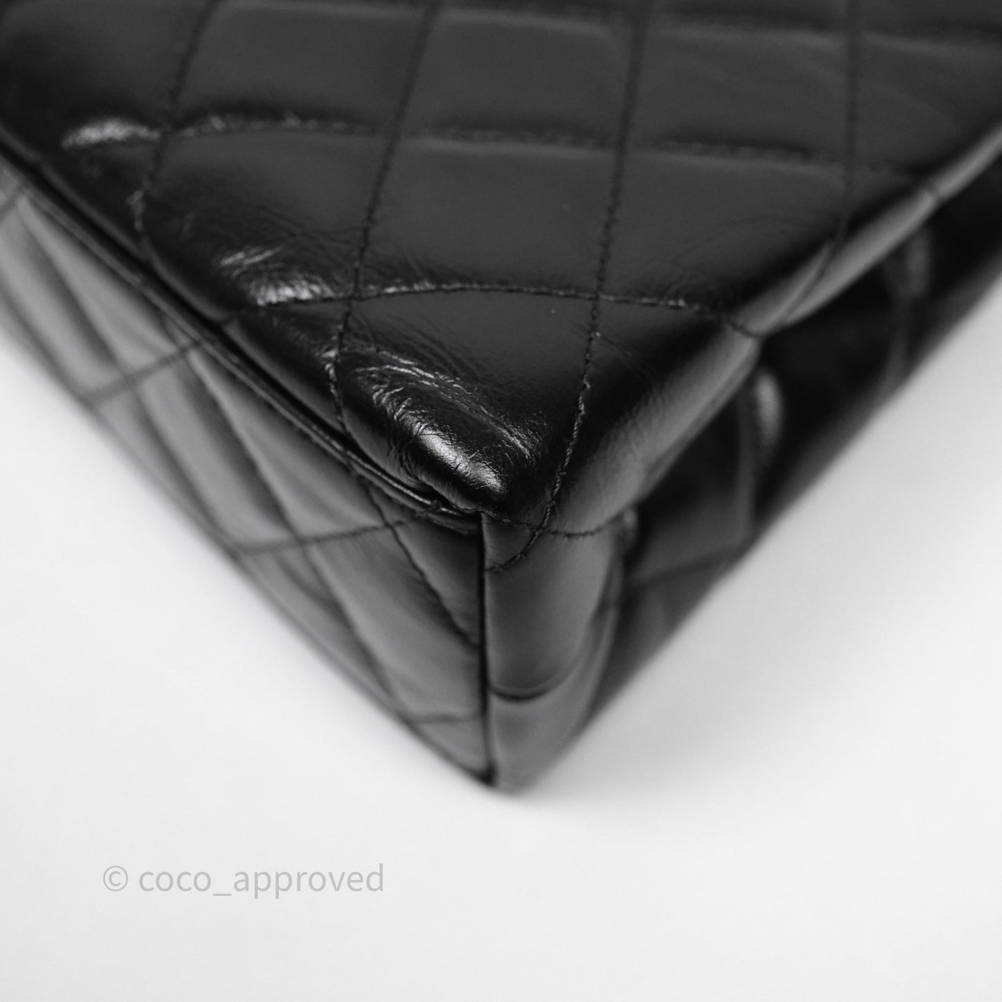 Chanel Kelly Bag Quilted Black Shiny Crumpled Calfskin Aged Gold Hardware