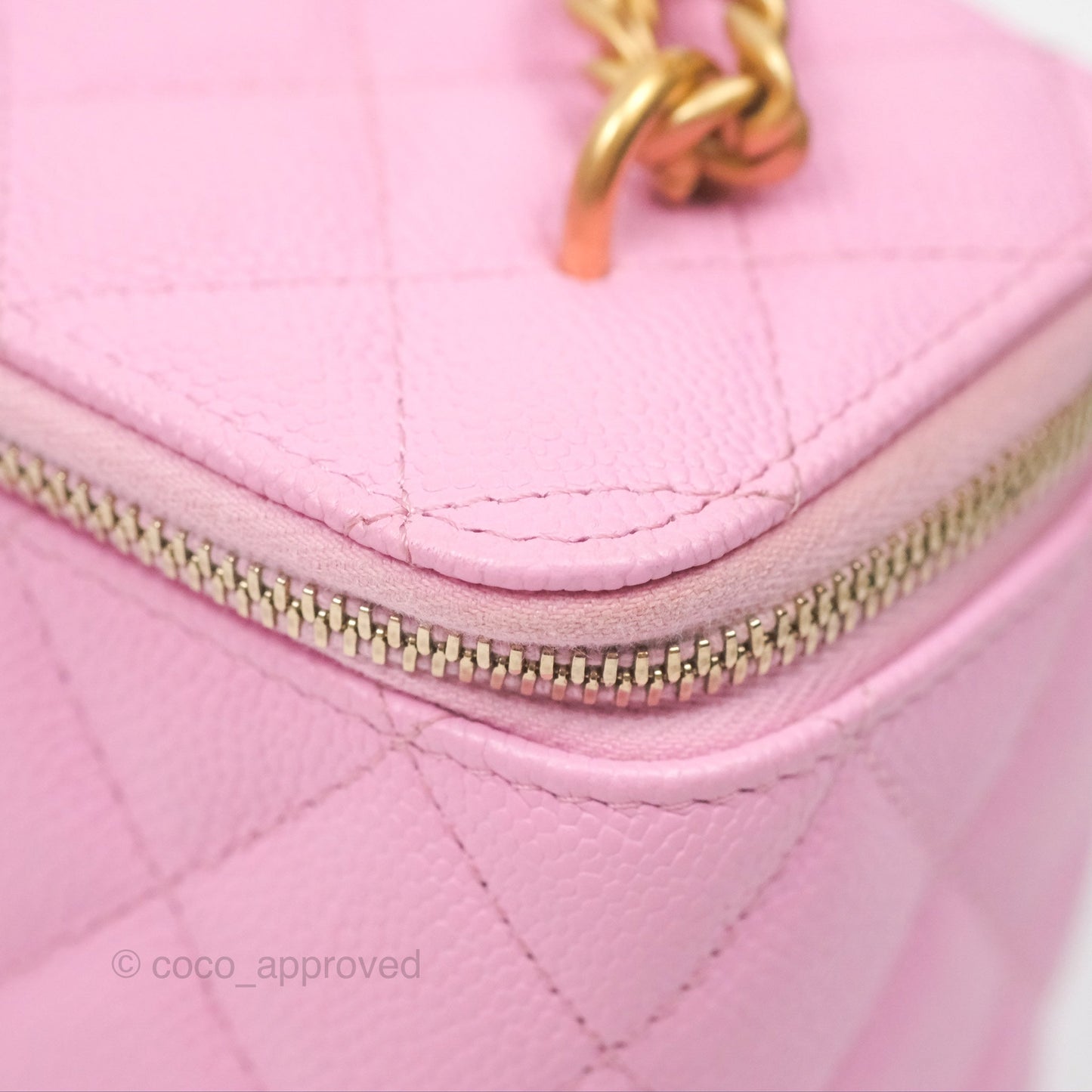 Chanel Vanity with Heart Adjustable Chain Pink Caviar Aged Gold Hardware