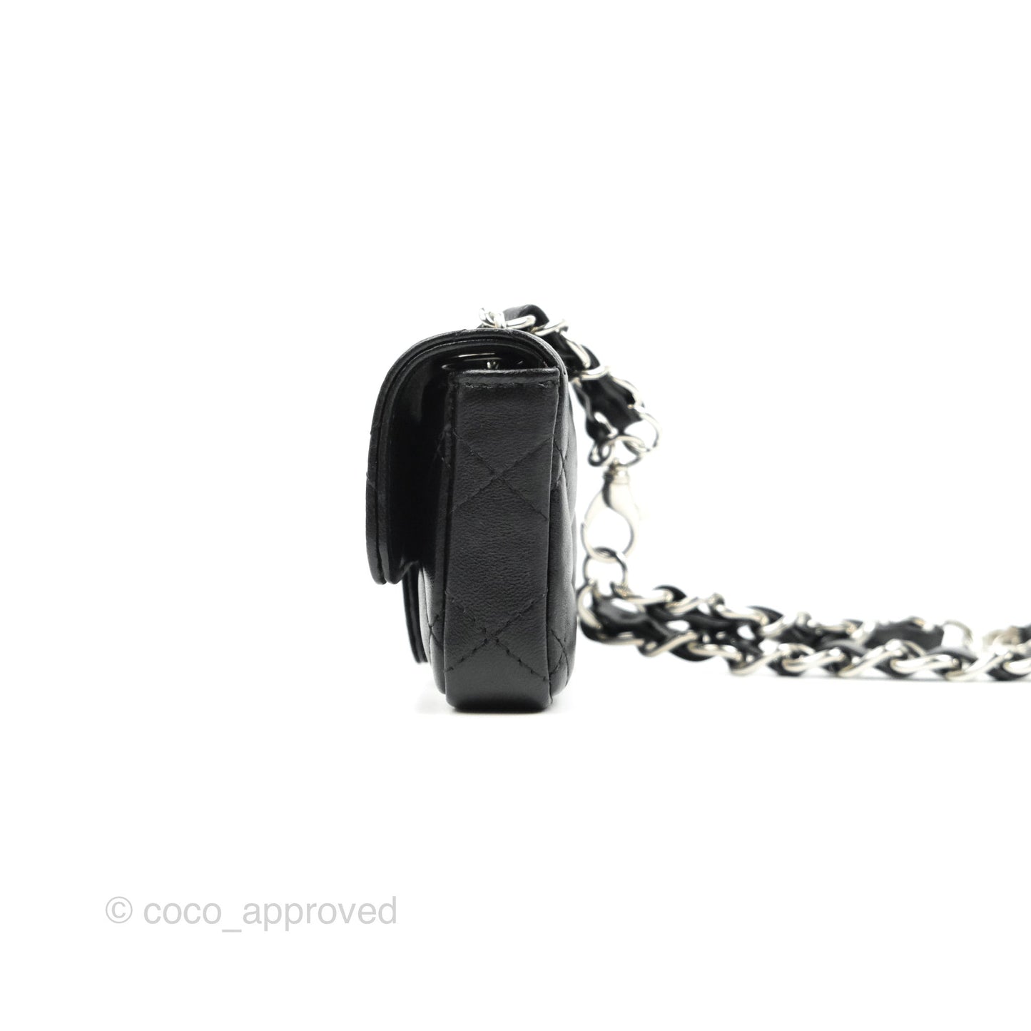 Chanel Mini Card Holder Chain Belt Bag Black Lambskin Silver Hardware 21B