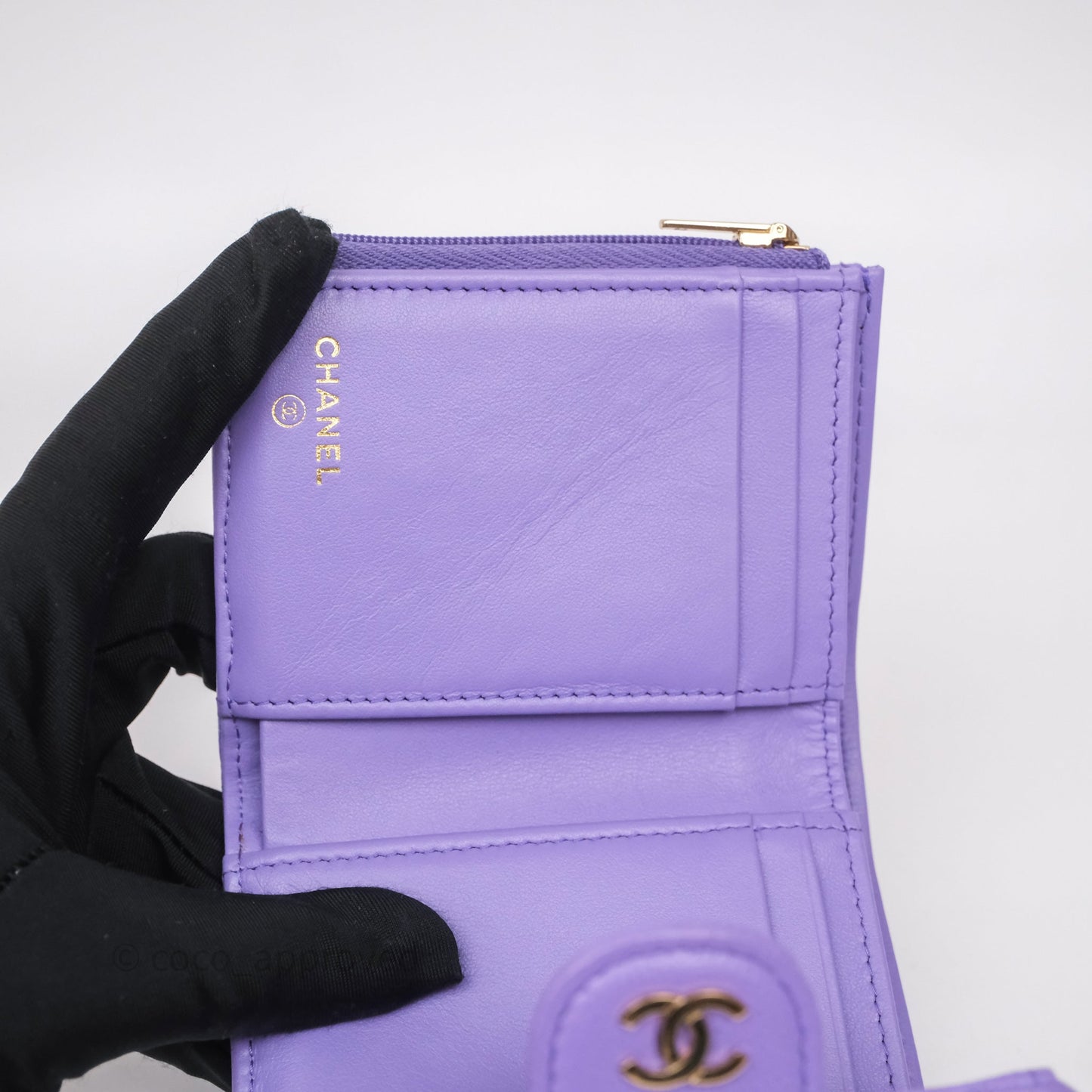 Chanel Classic Short Flap Wallet Purple Caviar Gold Hardware