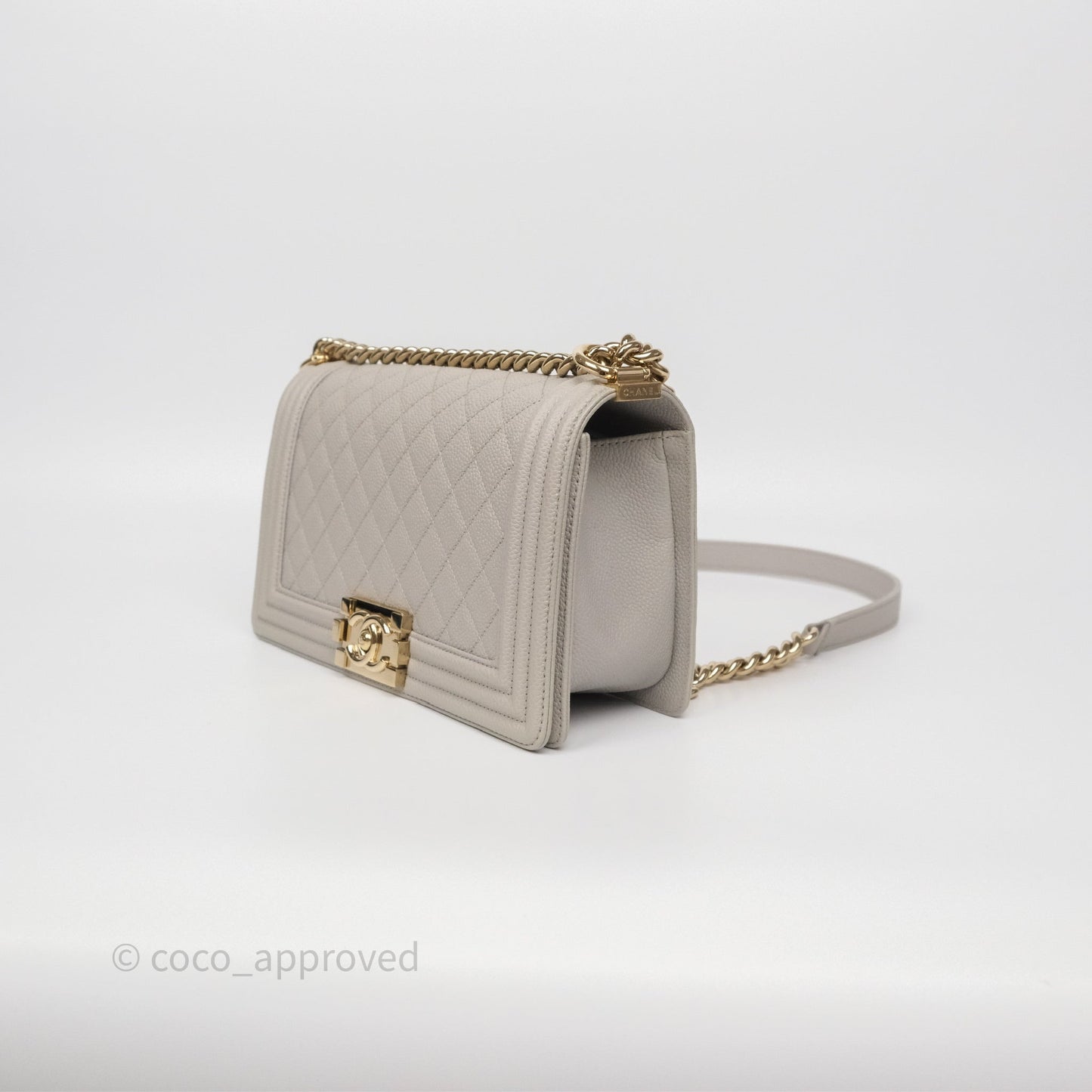 Chanel Medium Boy Quilted Grey Caviar Gold Hardware