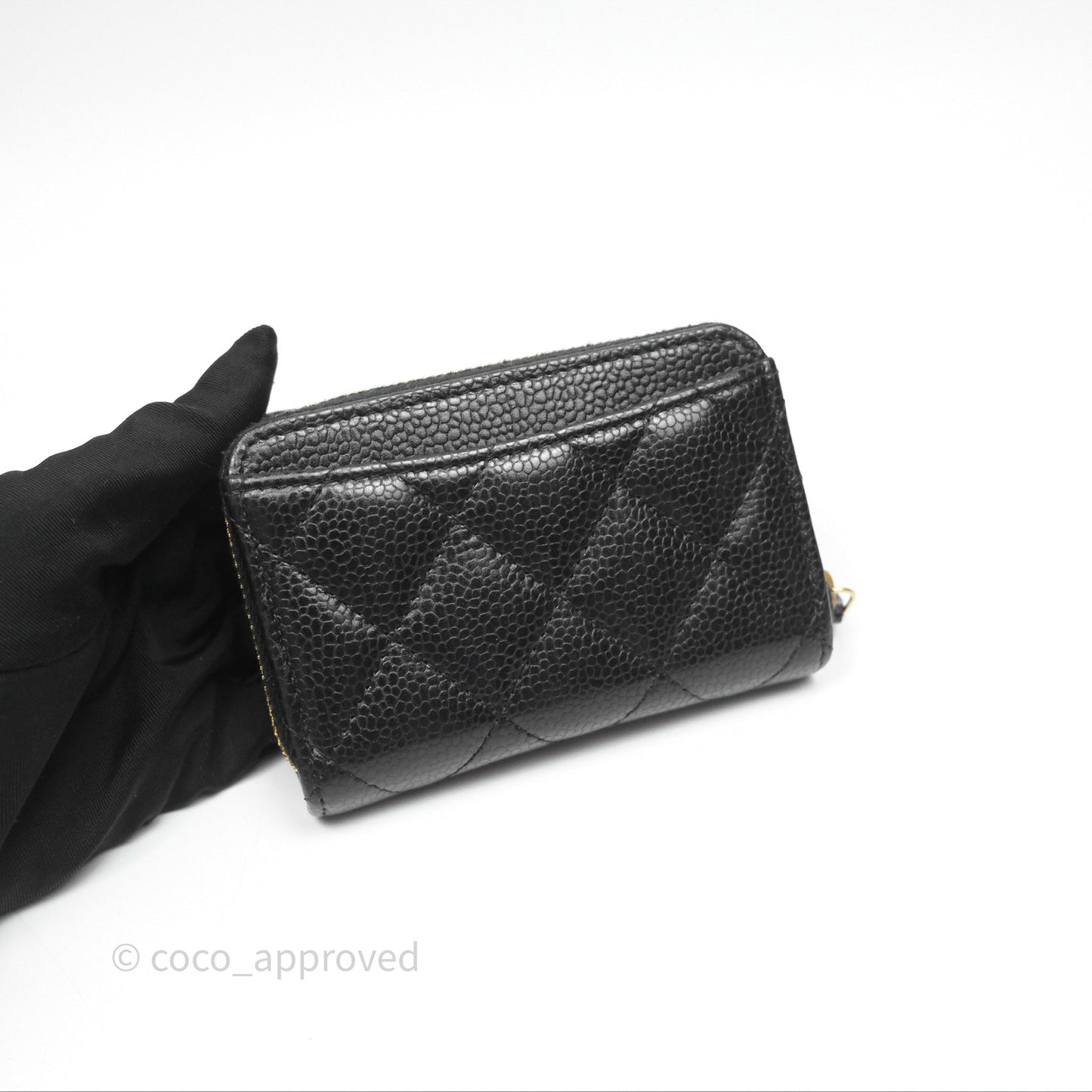Chanel Quilted Zip Card Holder Black Caviar Gold Hardware