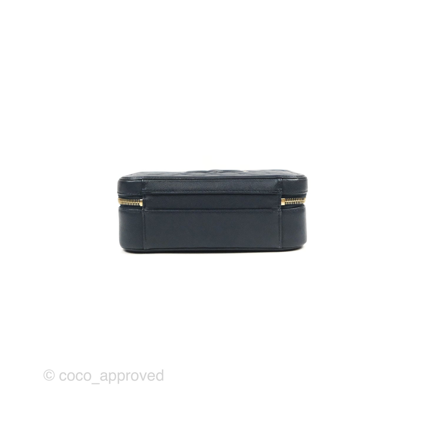 Chanel Quilted Medium CC Filigree Vanity Case Dark Navy Caviar Gold Hardware