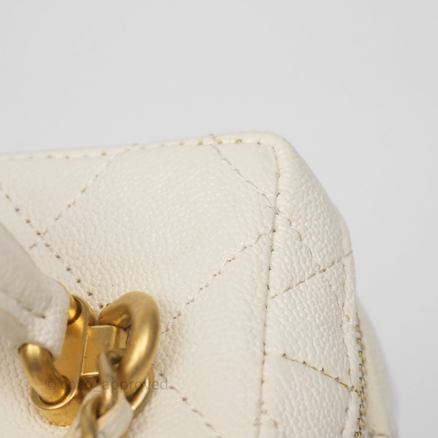 Chanel Quilted Mini Top Handle Vanity With Chain Ivory Caviar Aged Gold Hardware
