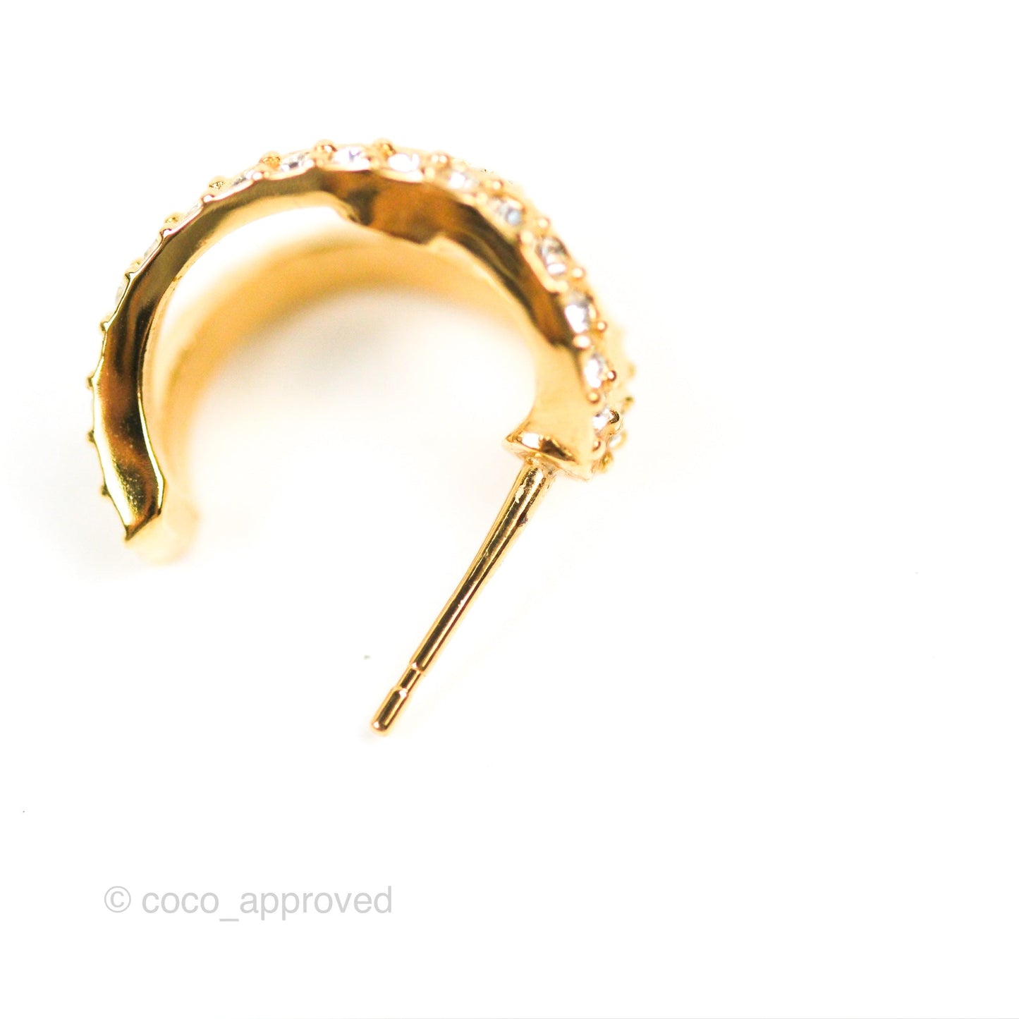 Chanel Hoop CC Crystal Earrings Gold Tone 22A