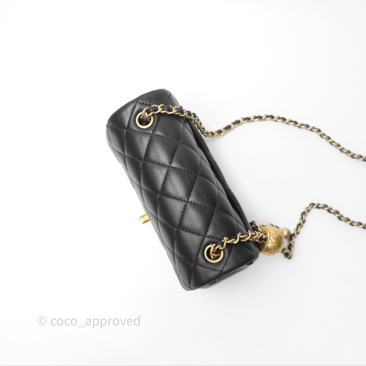 Chanel Pearl Crush Mini Square Quilted Black Lambskin Aged Gold Hardware