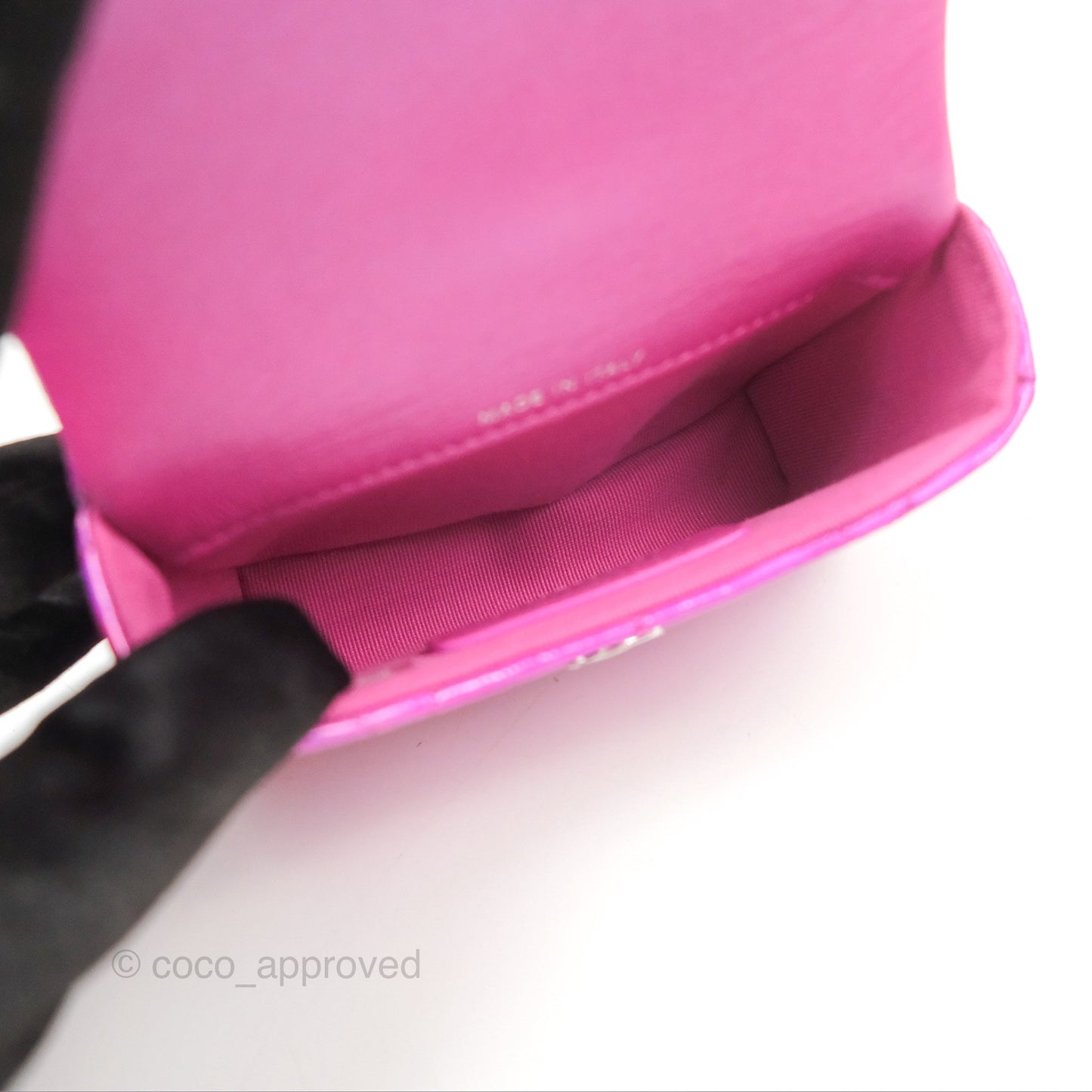 Chanel Card Holder Pouch with Hook Fuchsia Iridescent Mirror Goatskin