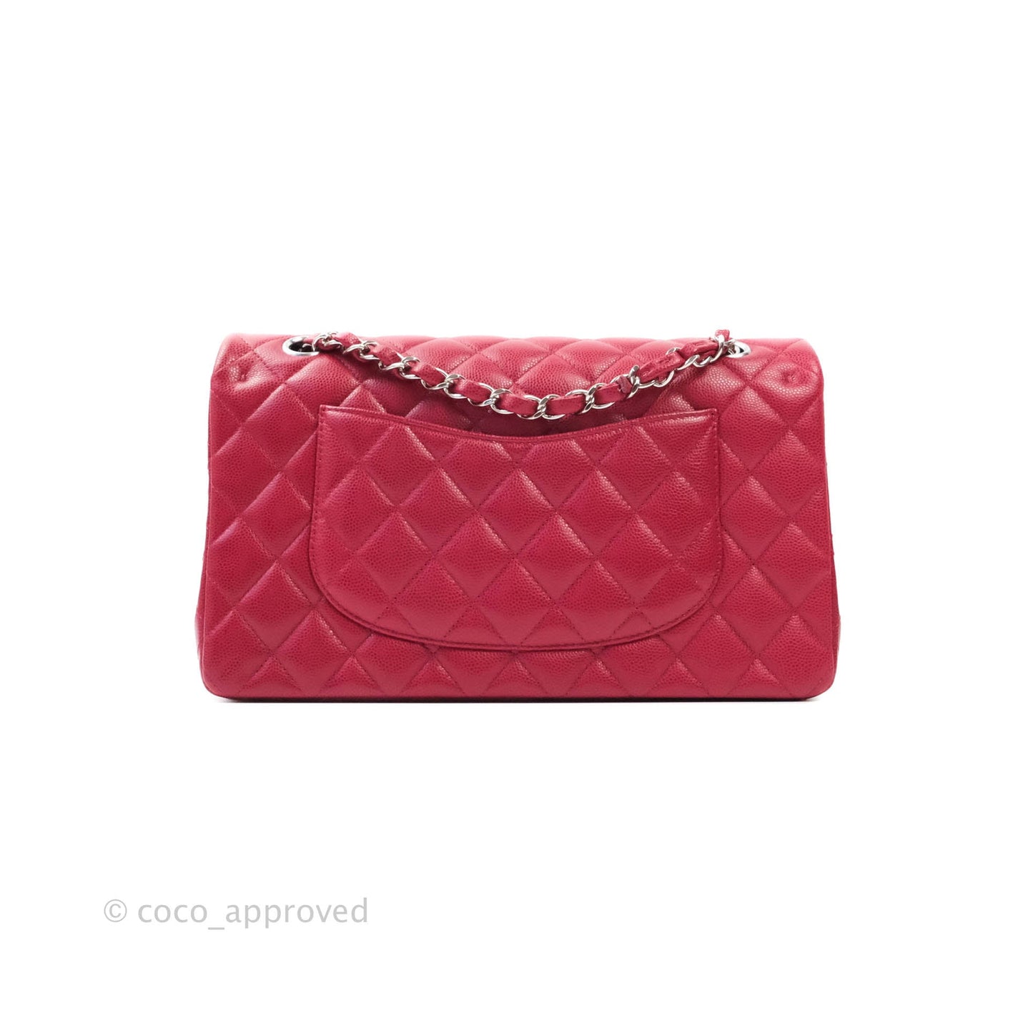 Chanel Classic M/L Medium Double Flap Red Caviar Silver Hardware 18B