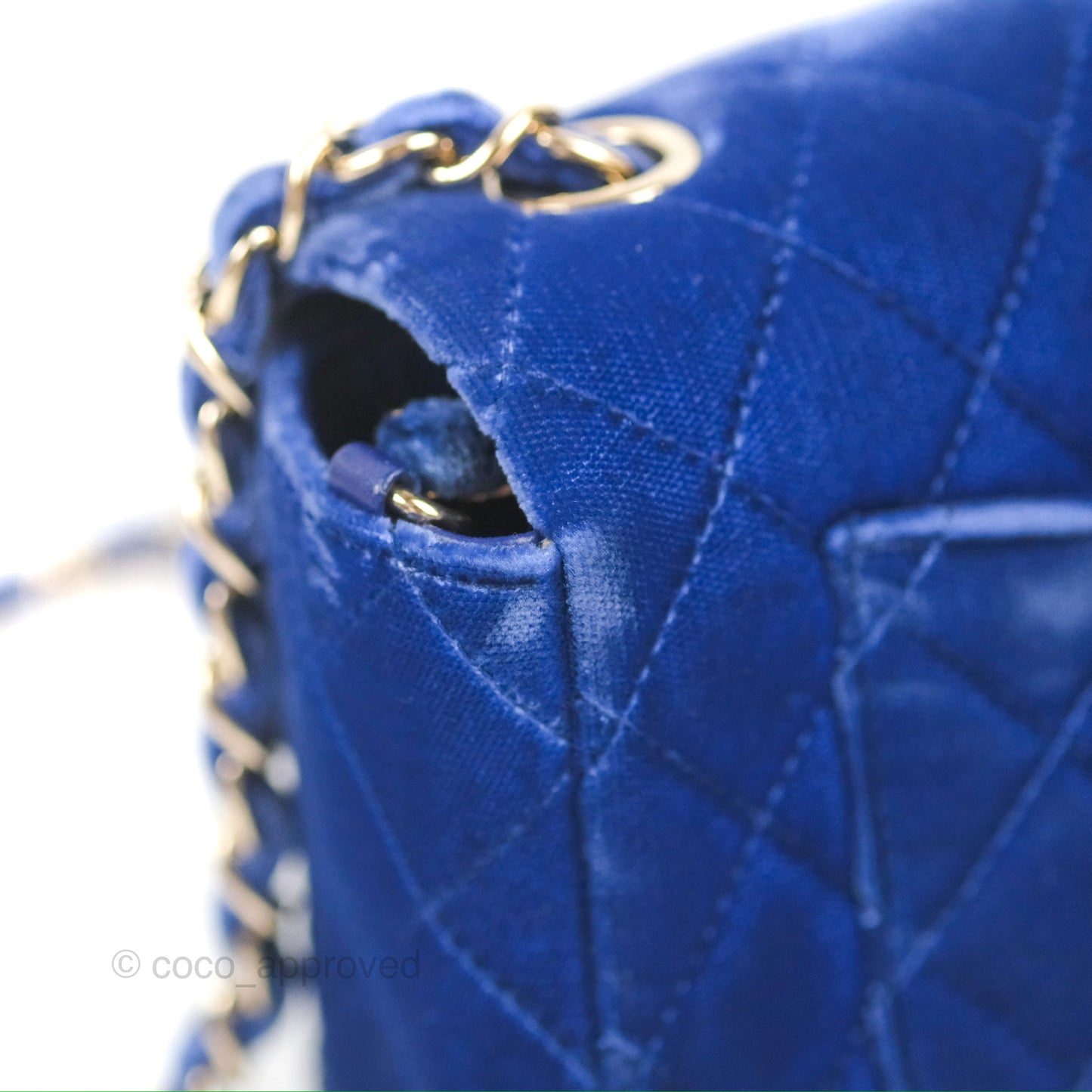 Chanel Quilted Mini Rectangular Flap Blue Velvet Gold Hardware
