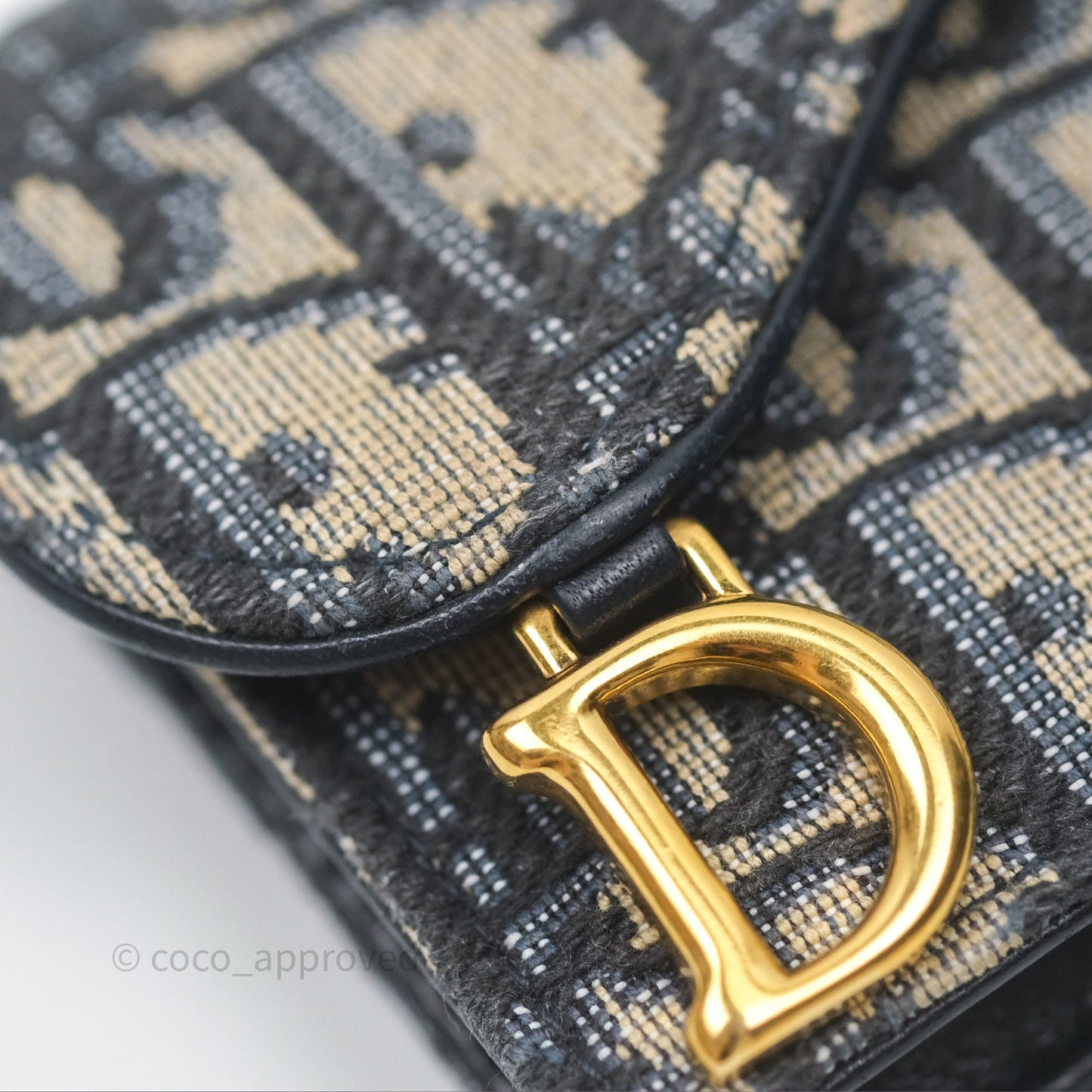 Christian Dior Saddle Flap Card Holder Blue Dior Oblique Jacquard