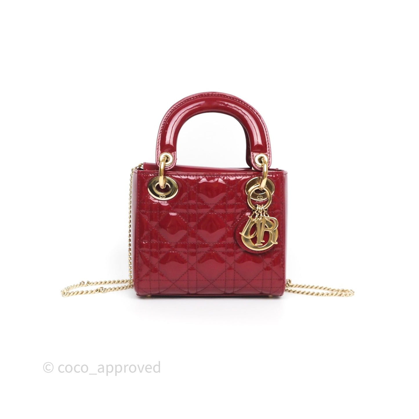 Christian Dior Mini Lady Dior Red Patent Cannage Gold Hardware