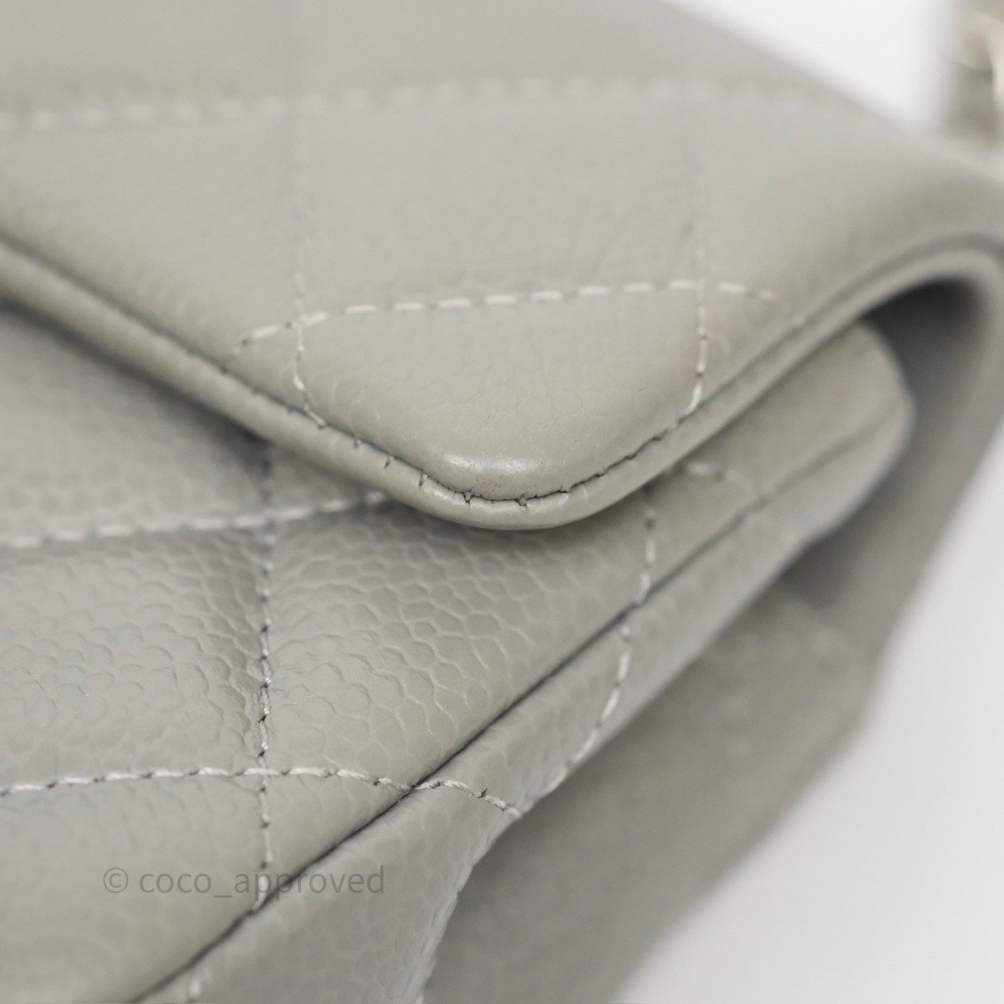 Chanel Extra Mini Rectangular Flap Quilted Light Grey Caviar Silver Hardware