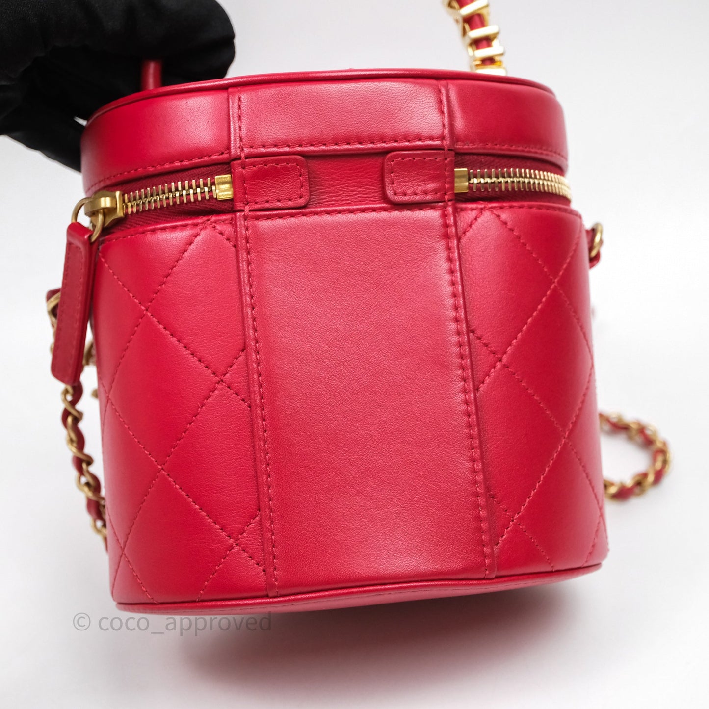 Chanel CC Vanity Case Red Calfskin Aged Gold Hardware