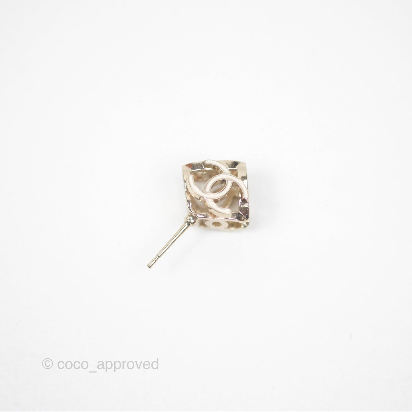 Chanel CC Gold/ White Cube Earrings Gold Tone 22K