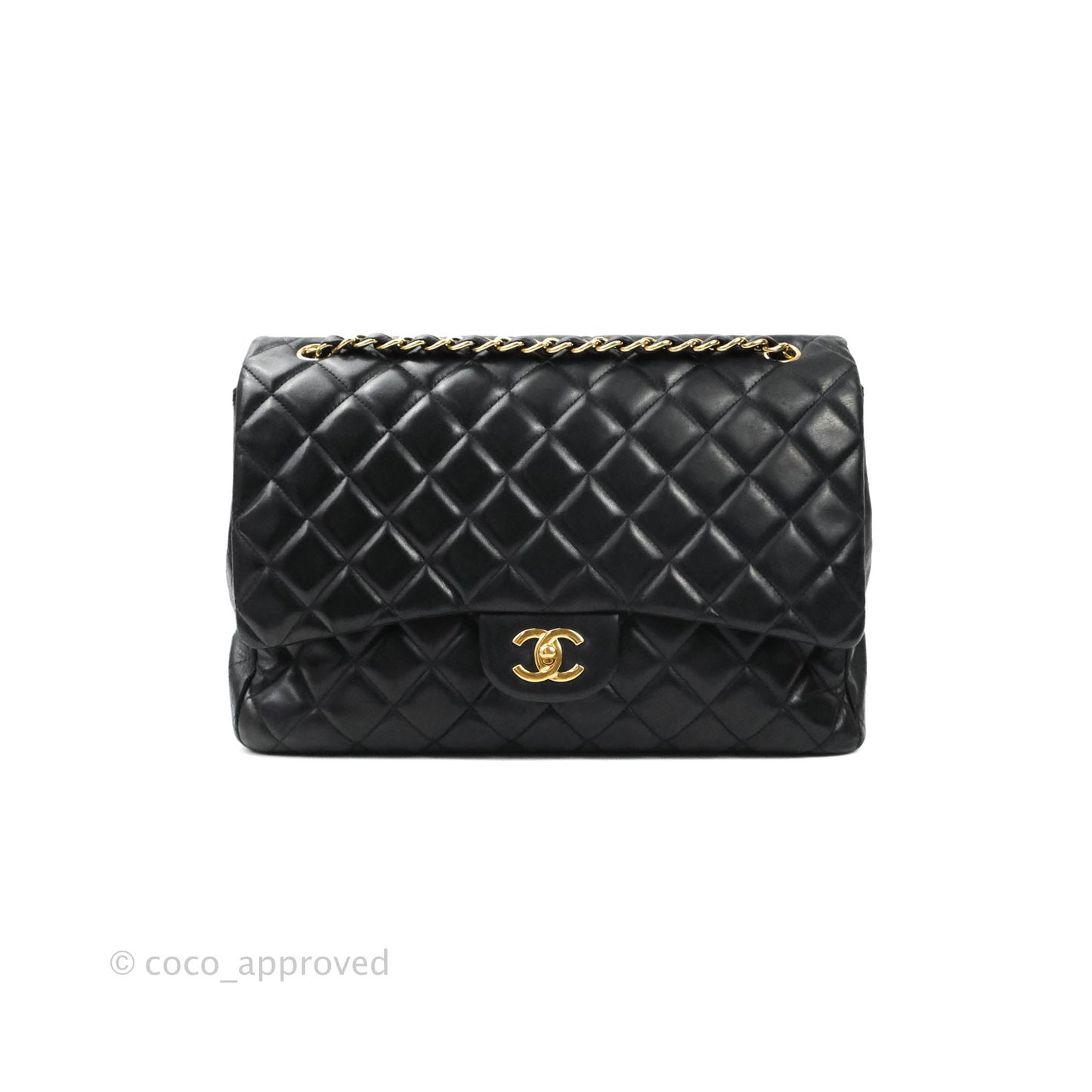 Chanel Single Flap Maxi Lambskin Black Gold Hardware
