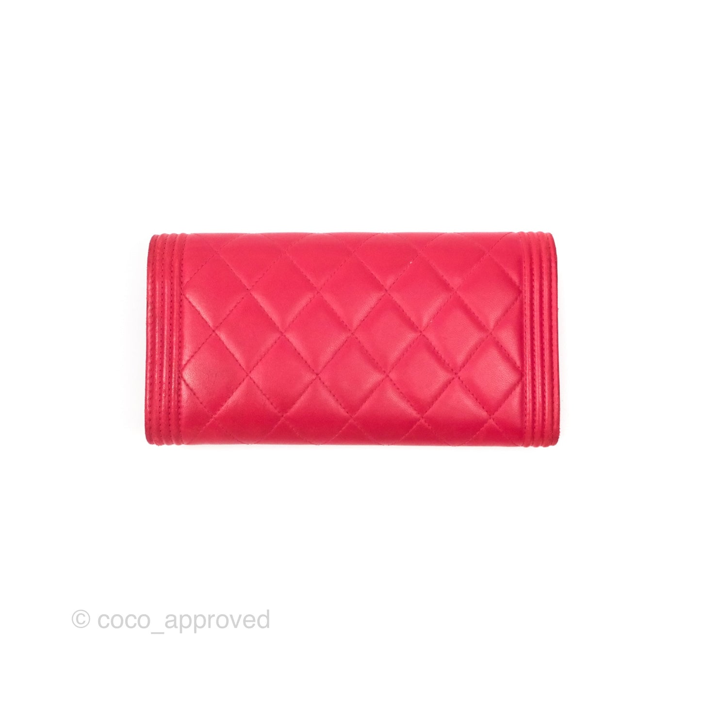 Chanel Quilted Boy Flap Long Wallet Red Lambskin Gold Hardware