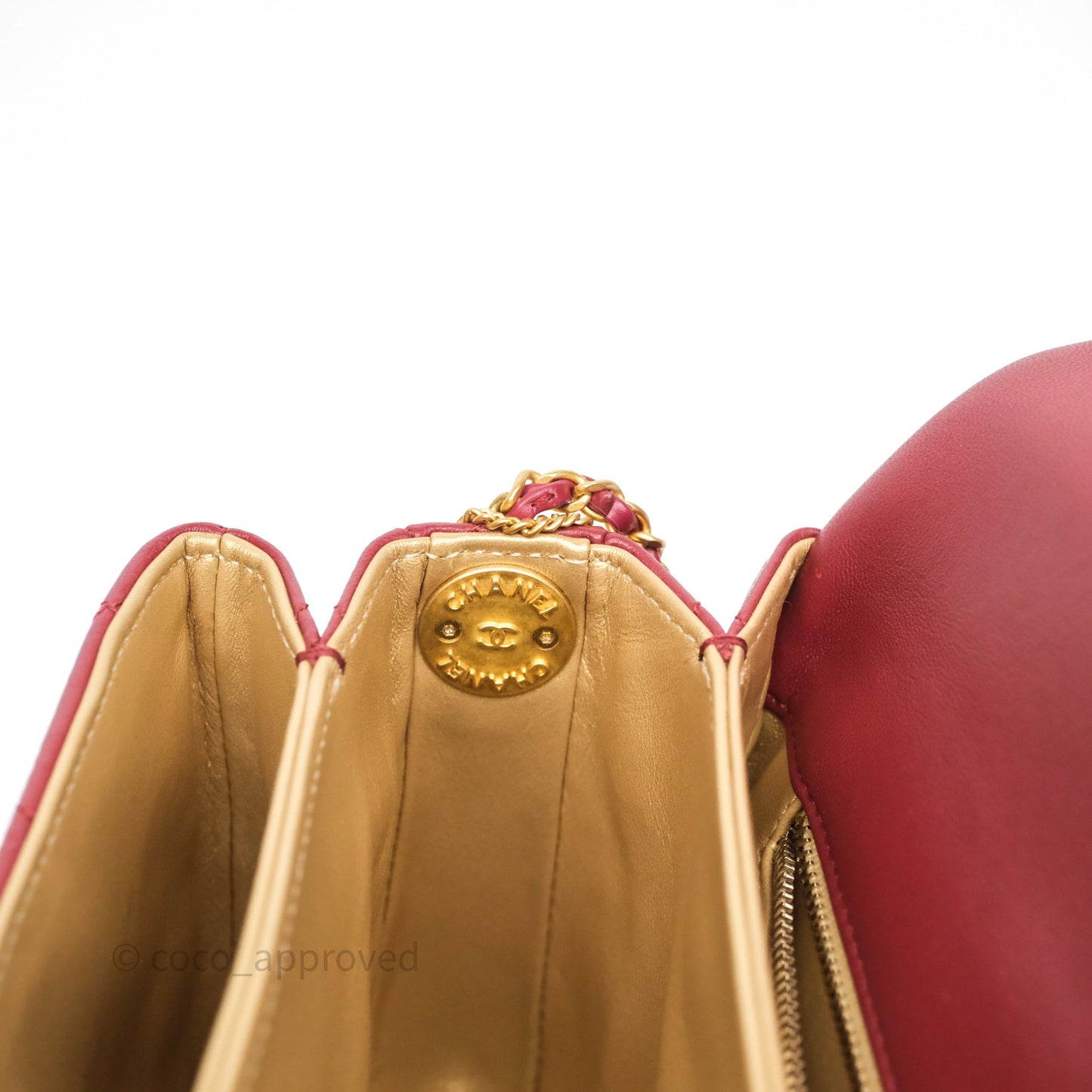 Chanel Quilted Accordion Flap Bag with Button on Chain Burgundy Lambskin Aged Gold Hardware 22A