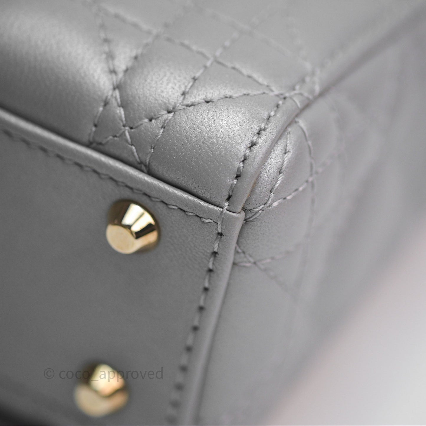 Christian Dior Mini Lady Dior Iridescent Grey Lambskin Cannage Gold Hardware