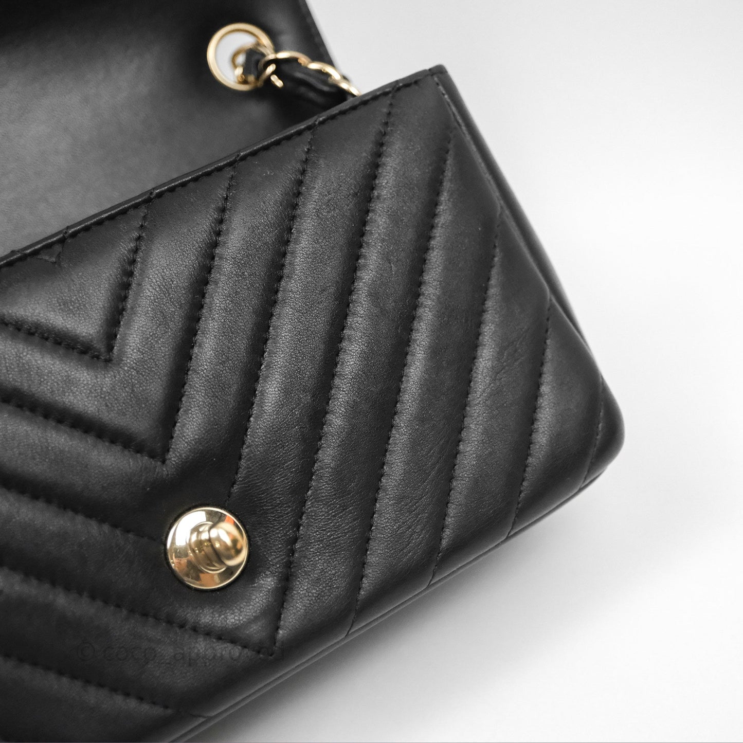 Chanel Quilted Mini Rectangular Chevron Black Lambskin Gold Hardware