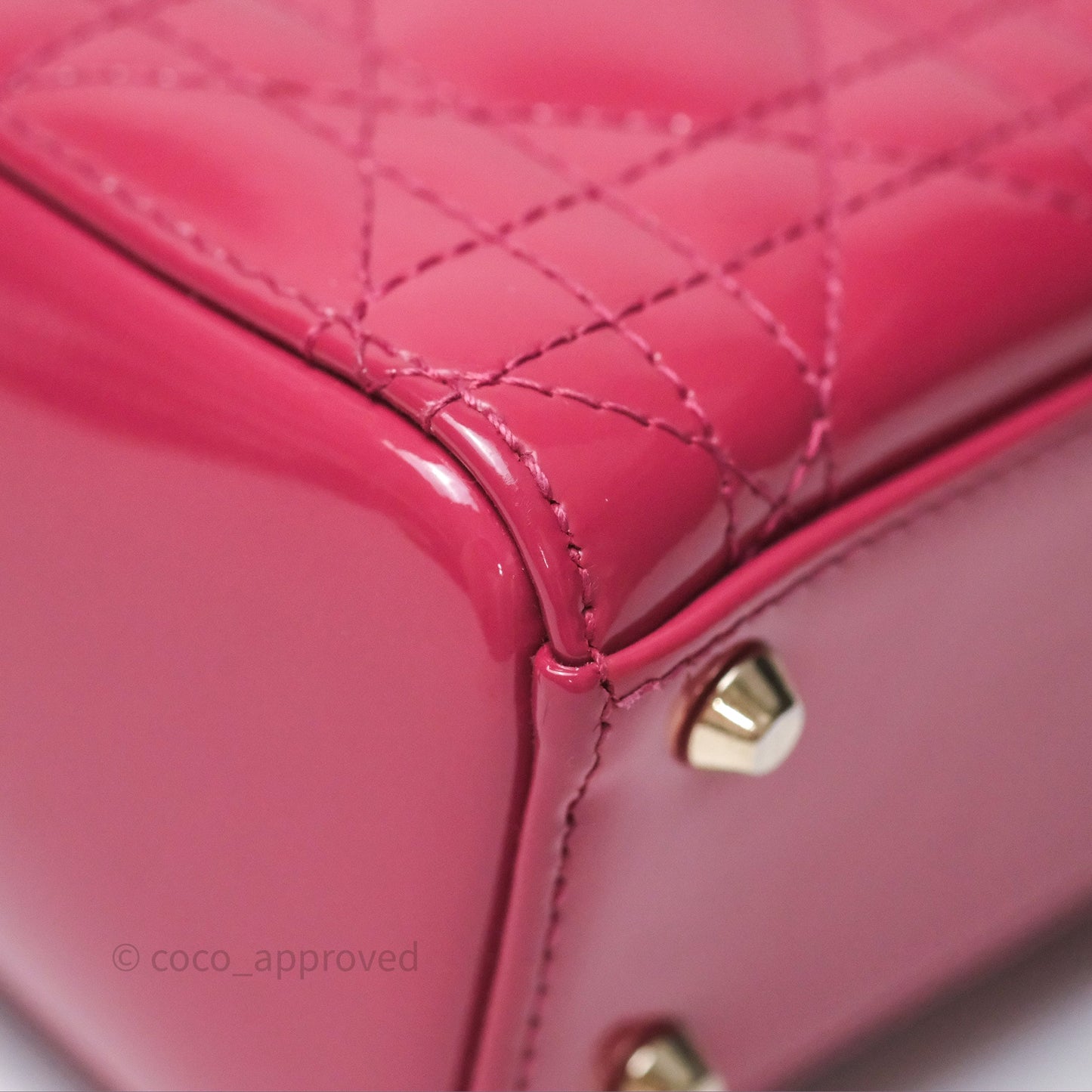 Christian Dior Mini Lady Dior Dusty Pink Patent Cannage Calfskin Gold Hardware