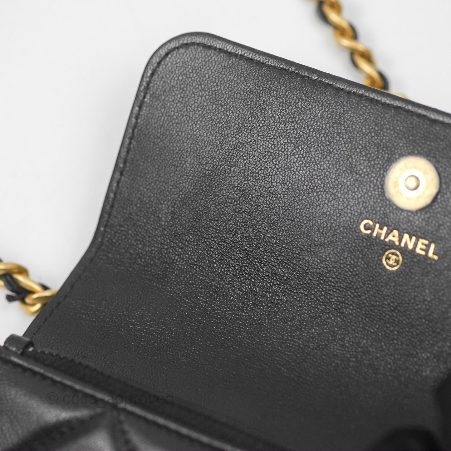 Chanel 19 Mini WOC Flap Phone Holder Black Lambskin Mixed Hardware