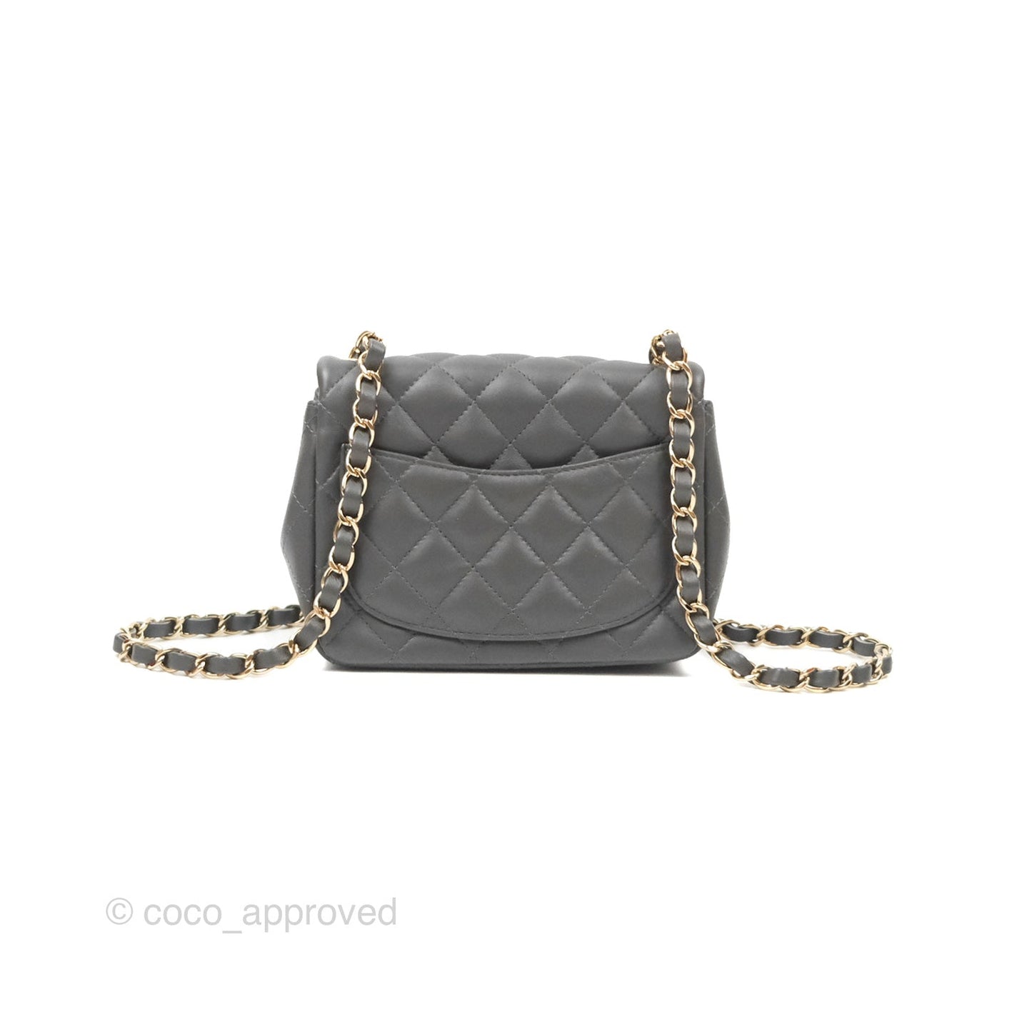 Chanel Quilted Mini Square Flap Grey Lambskin Gold Hardware