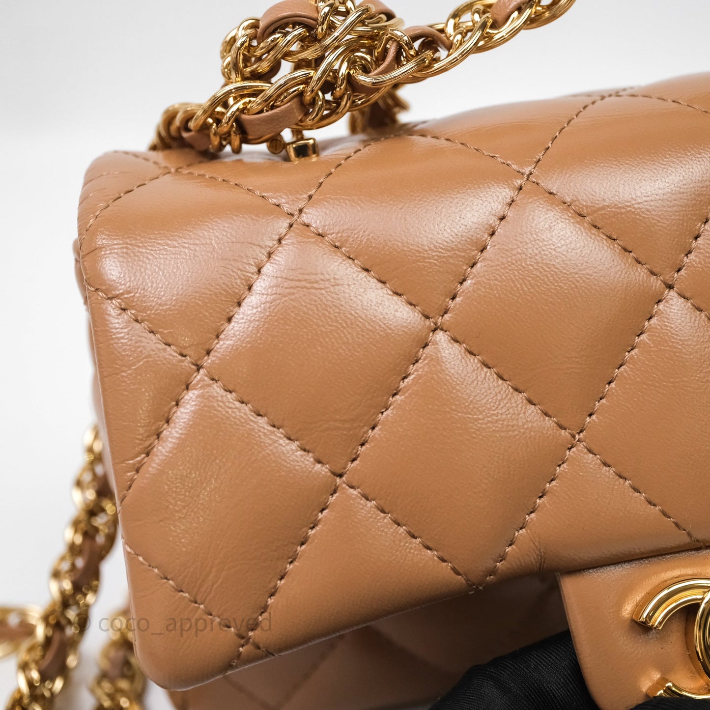 Chanel Top Handle Flap Bag Beige Lambskin Gold Hardware