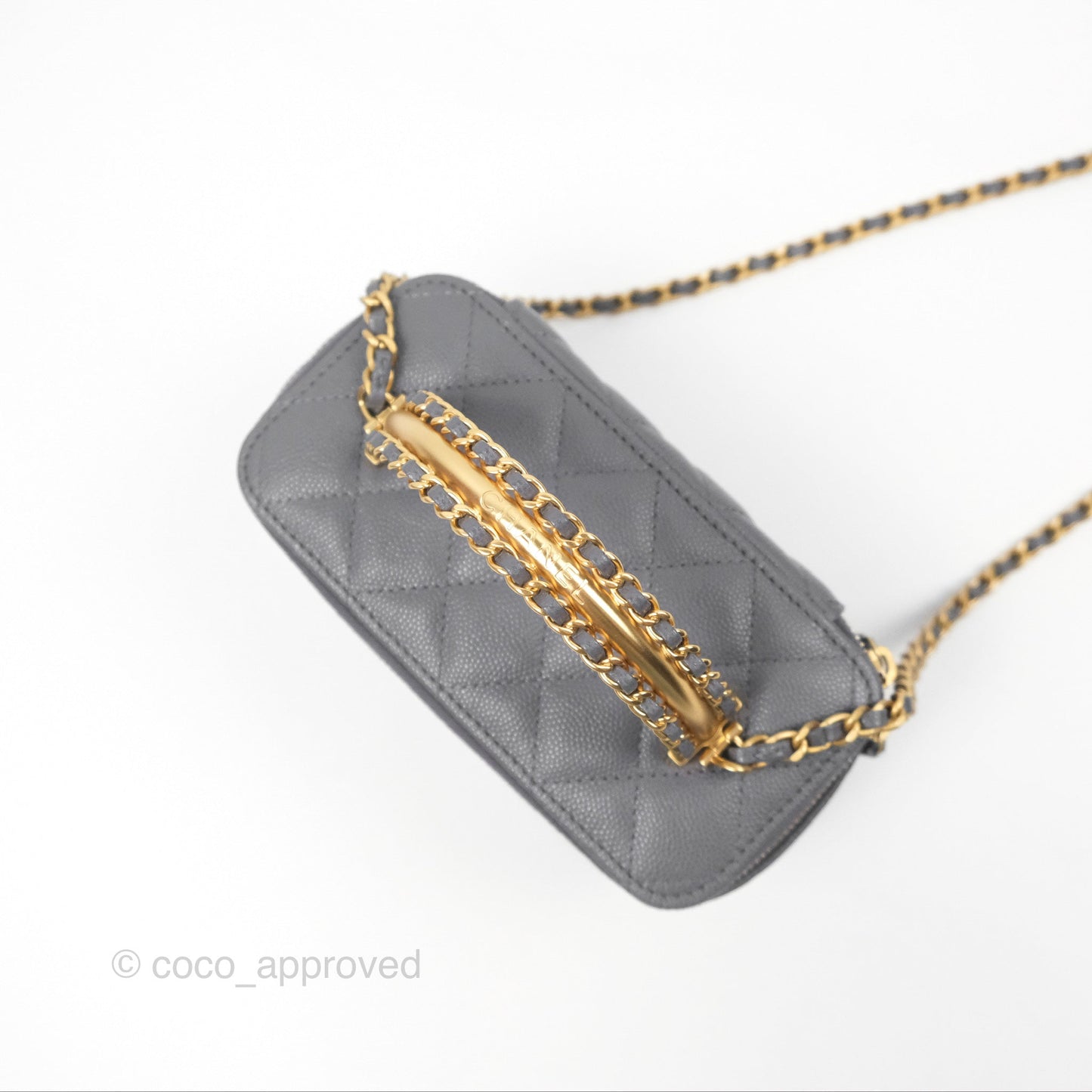 Chanel Vanity Rectangular with Top Handle Grey Caviar Aged Gold Hardware 24A