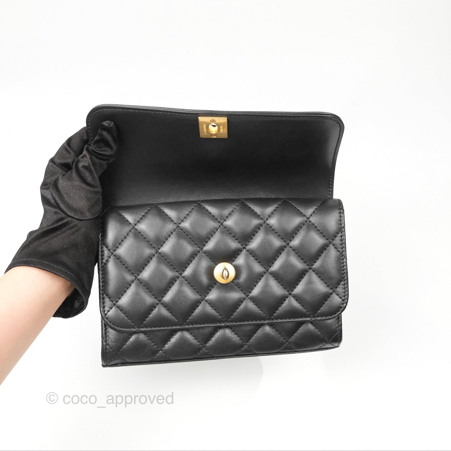 Chanel Triple Flap Bag Quilted Black Calfskin Aged Gold Hardware