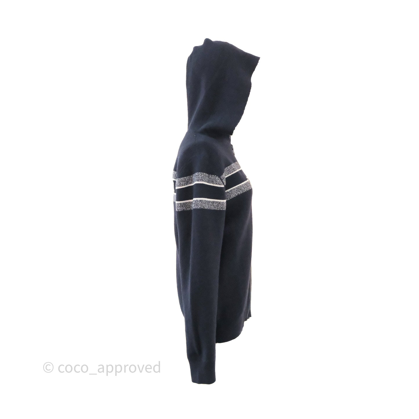Christian Dior Reversible Zipped Cardigan with Hood Blue Cashmere-Blend Knit Size 38