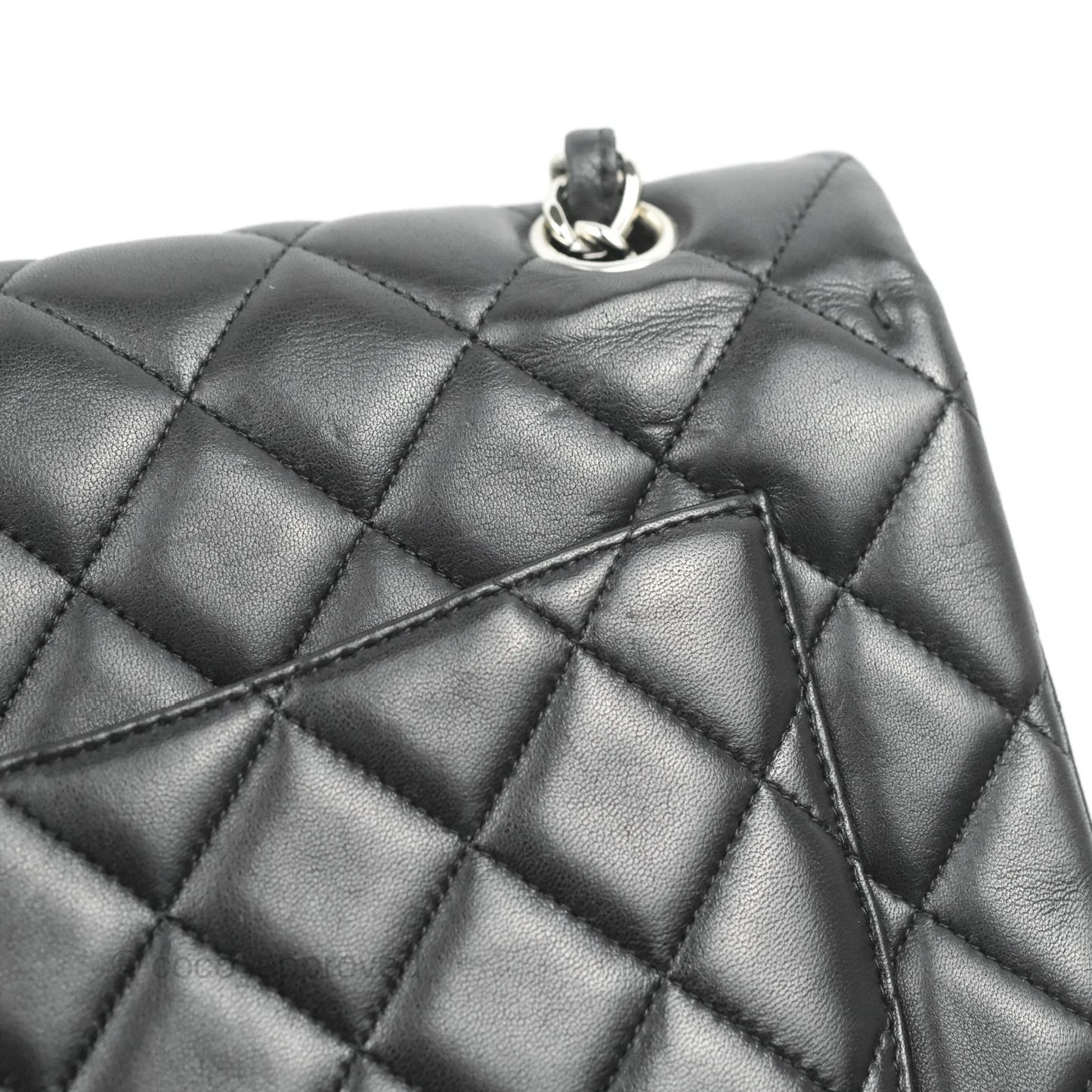 Chanel Single Flap Maxi Lambskin Black Silver Hardware