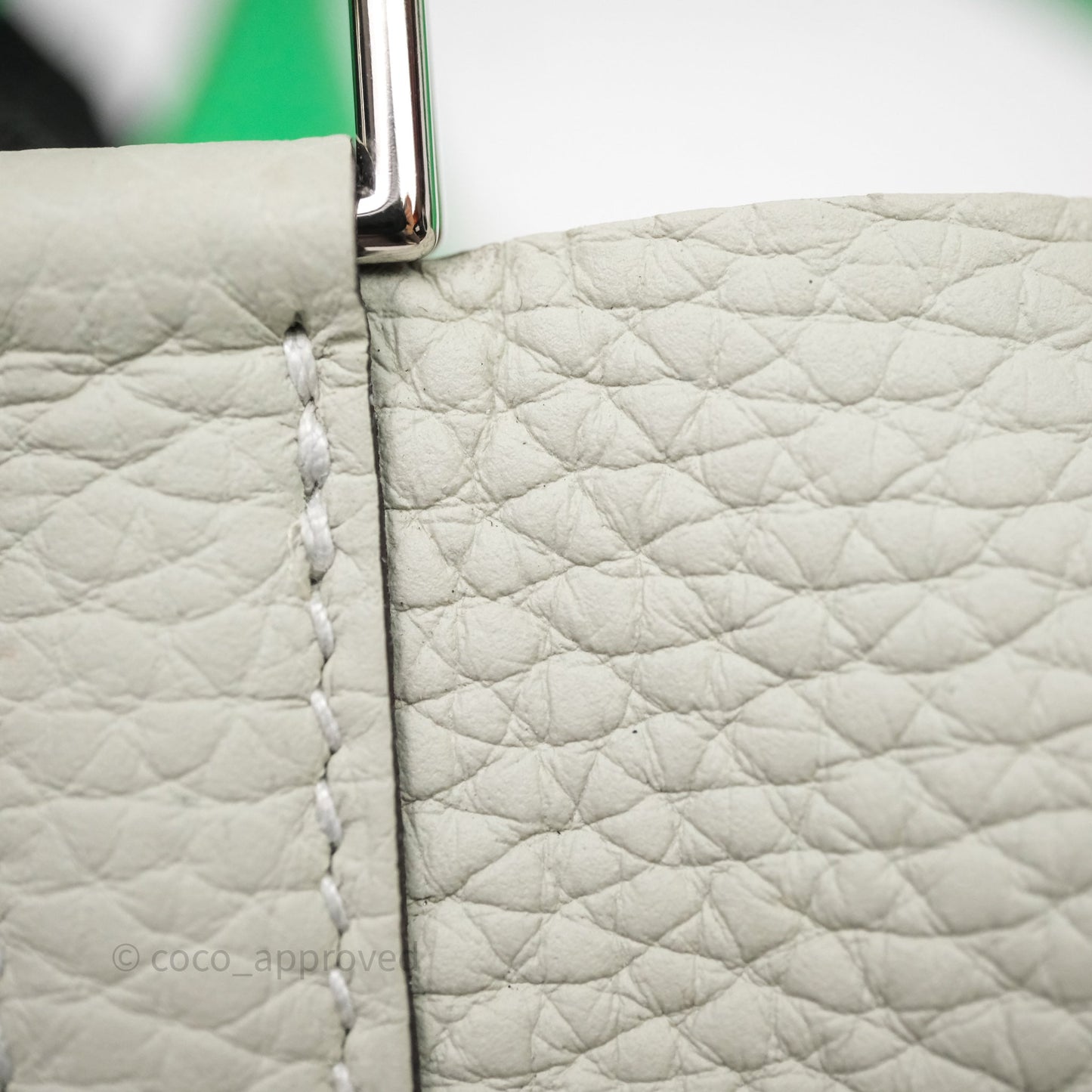Hermes Picotin 18 Gris Neve/Vert 0V Comics Clemence Palladium Hardware