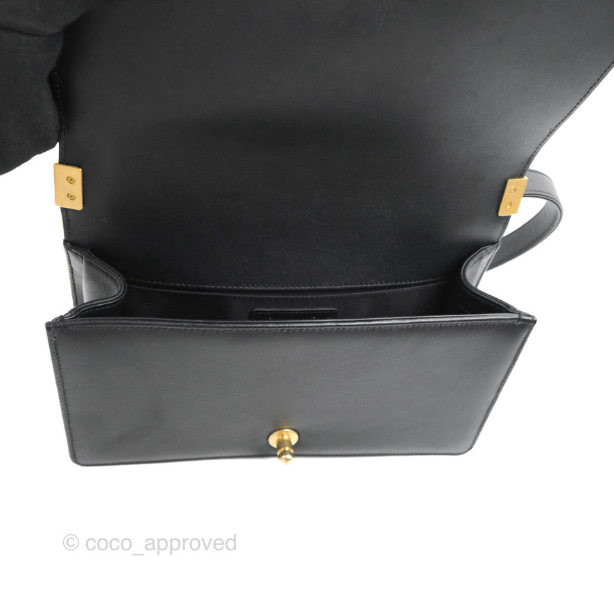 Chanel Quilted Medium Boy Black Calfskin Aged Gold Hardware
