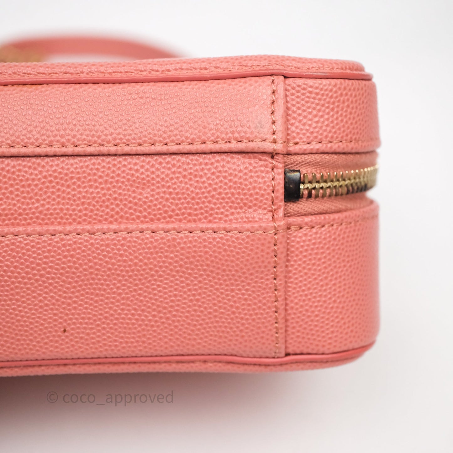 Chanel Quilted Small CC Filigree Vanity Case Pink Caviar Aged Gold Hardware